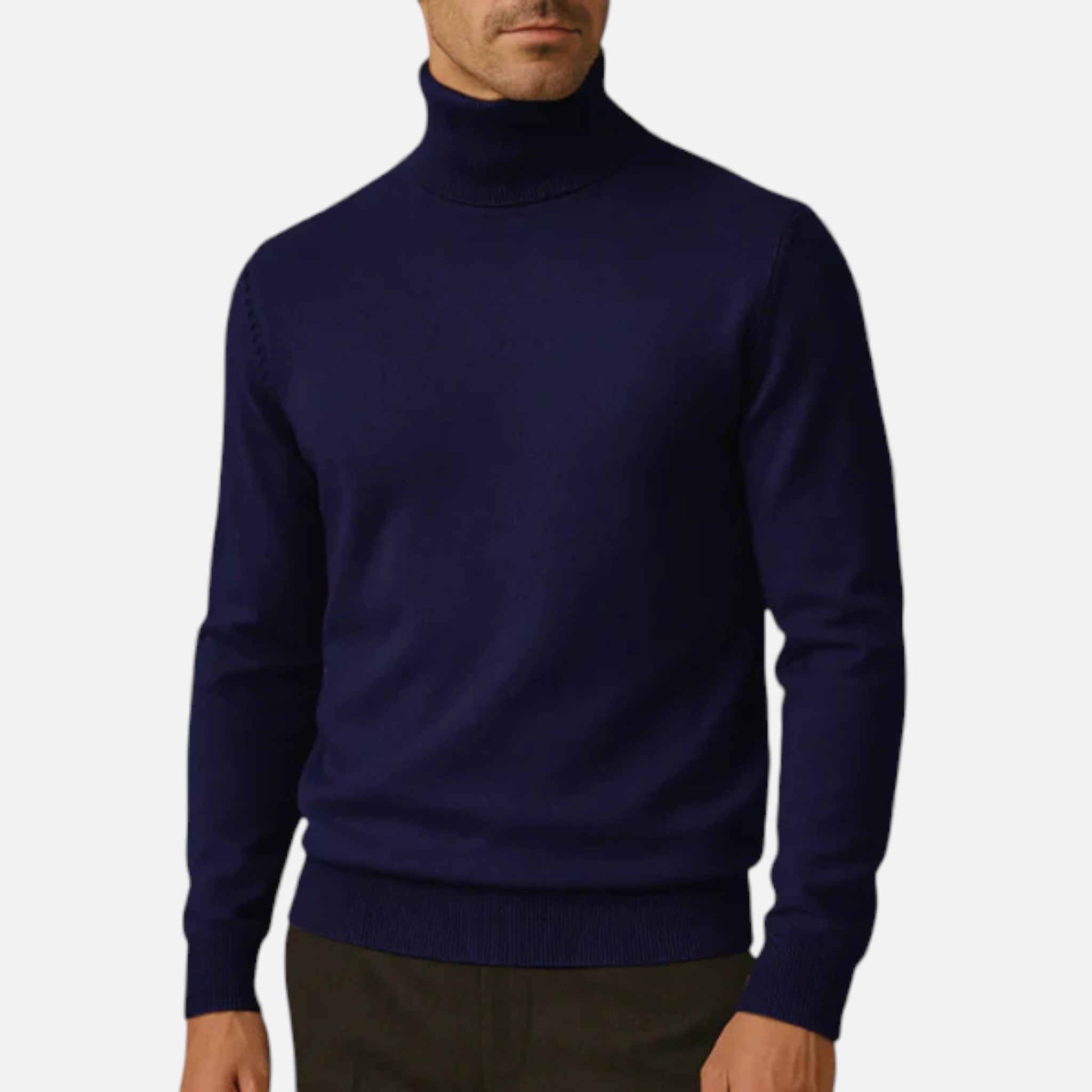 Men's Acrylic Sweater – Turtleneck and Ribbed Edges, Slim Fit