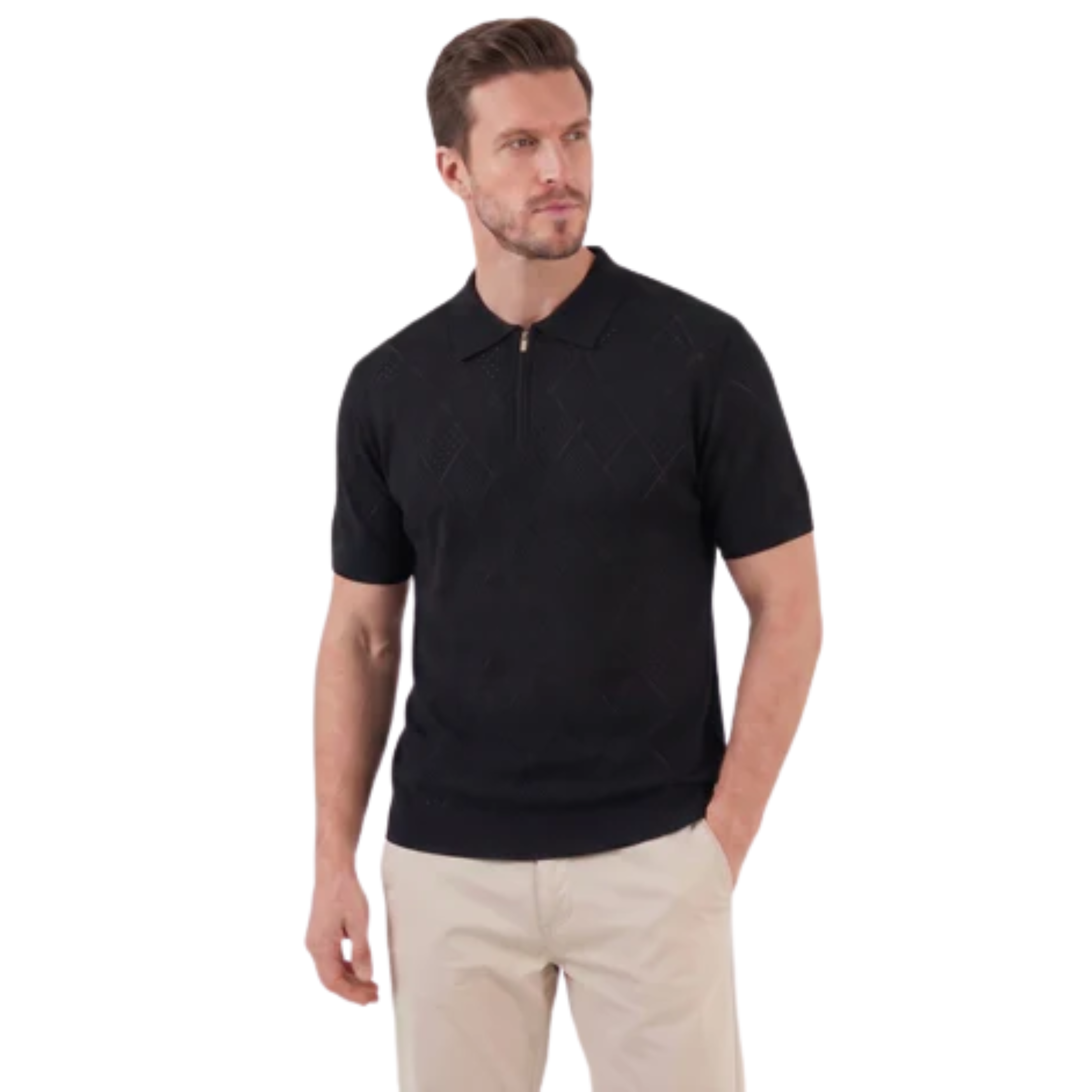 Polo homme en maille ajourée avec fermeture éclair — voyage