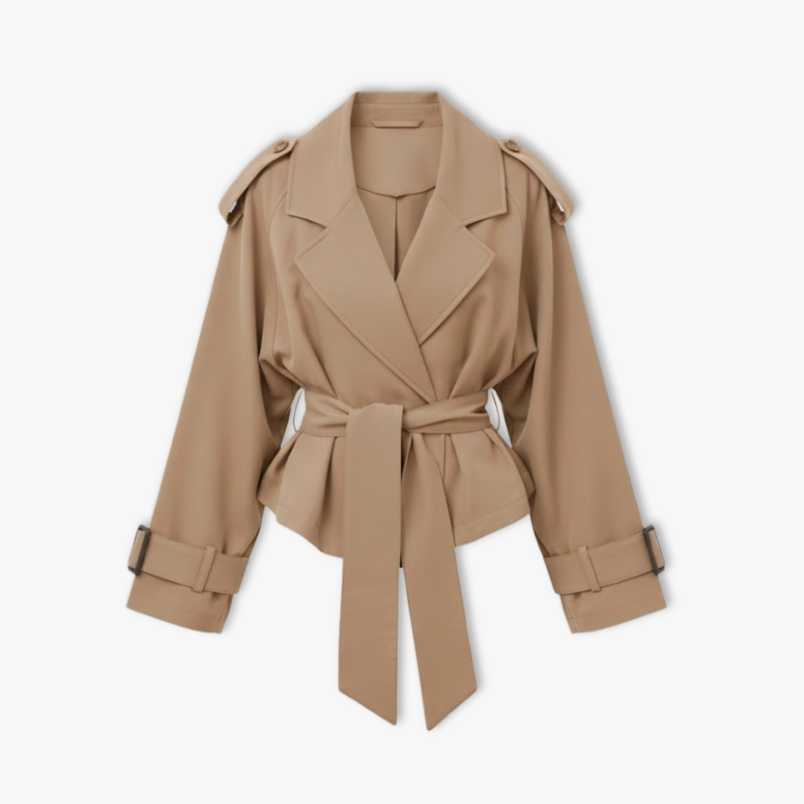 Trench Court Court à Lacets pour Femme, Veste Coupe-Vent à Revers et Manches Longues