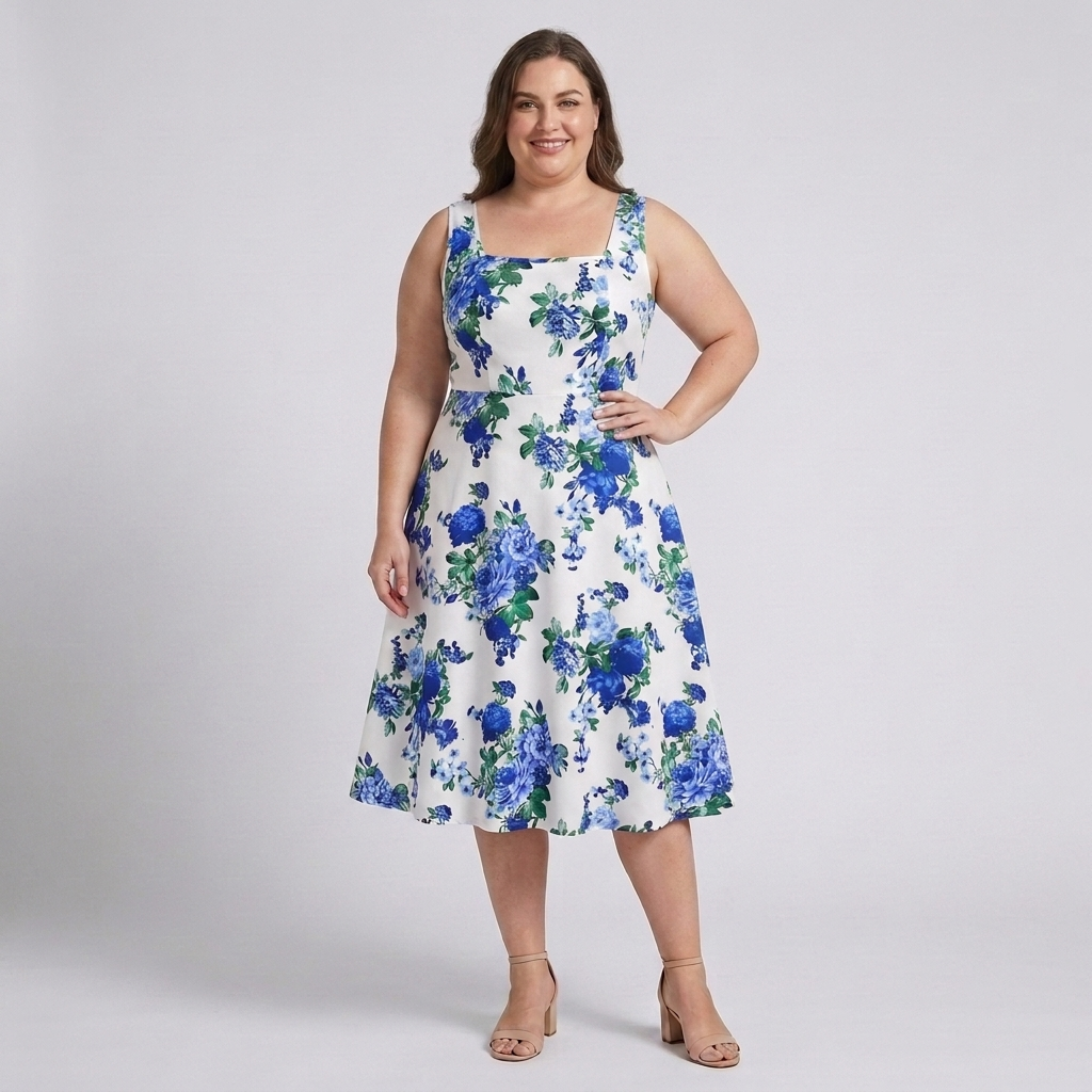 Robe évasée grande taille pour femme à encolure carrée