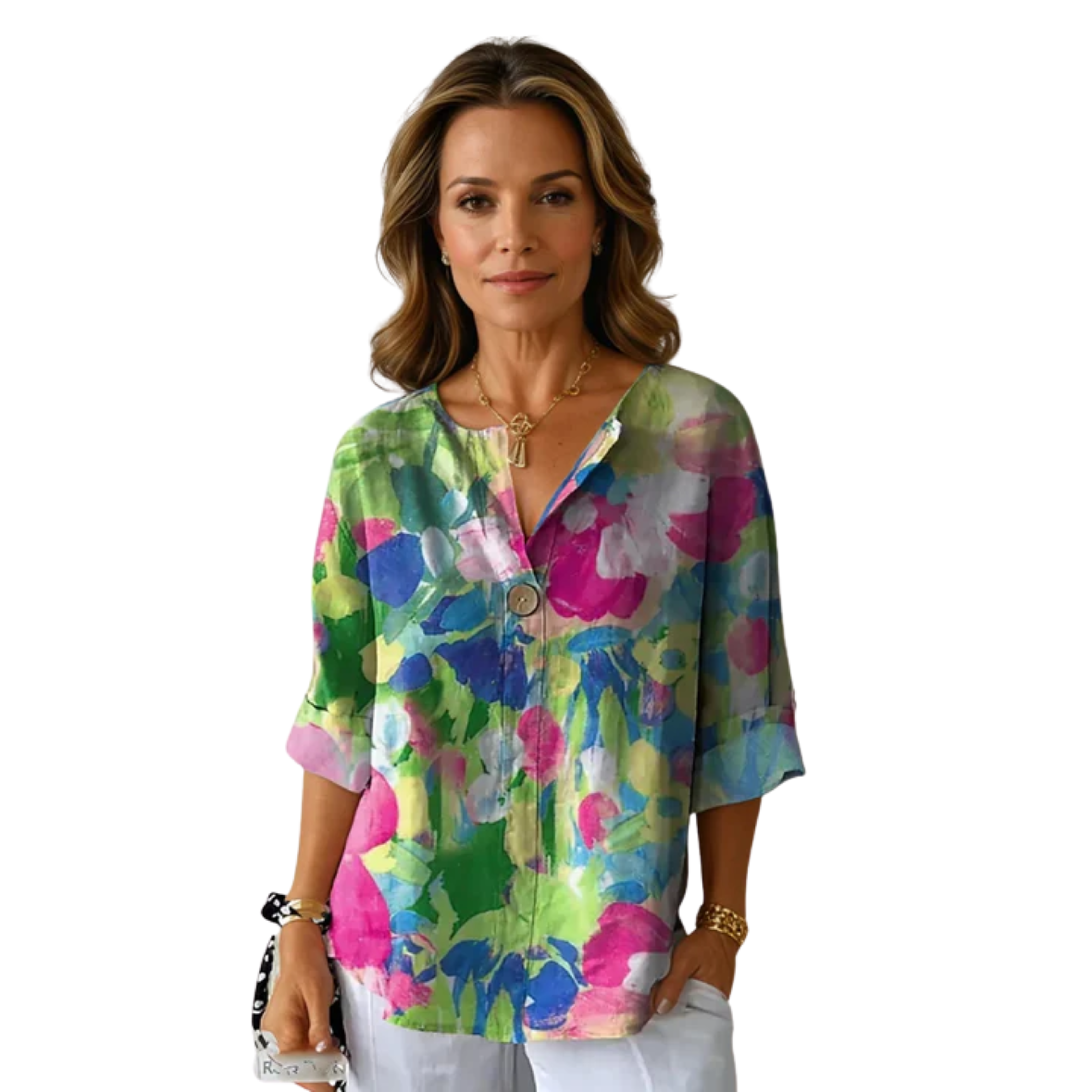 Blouse imprimée fleurs — manches trois-quarts boutonné — loisirs