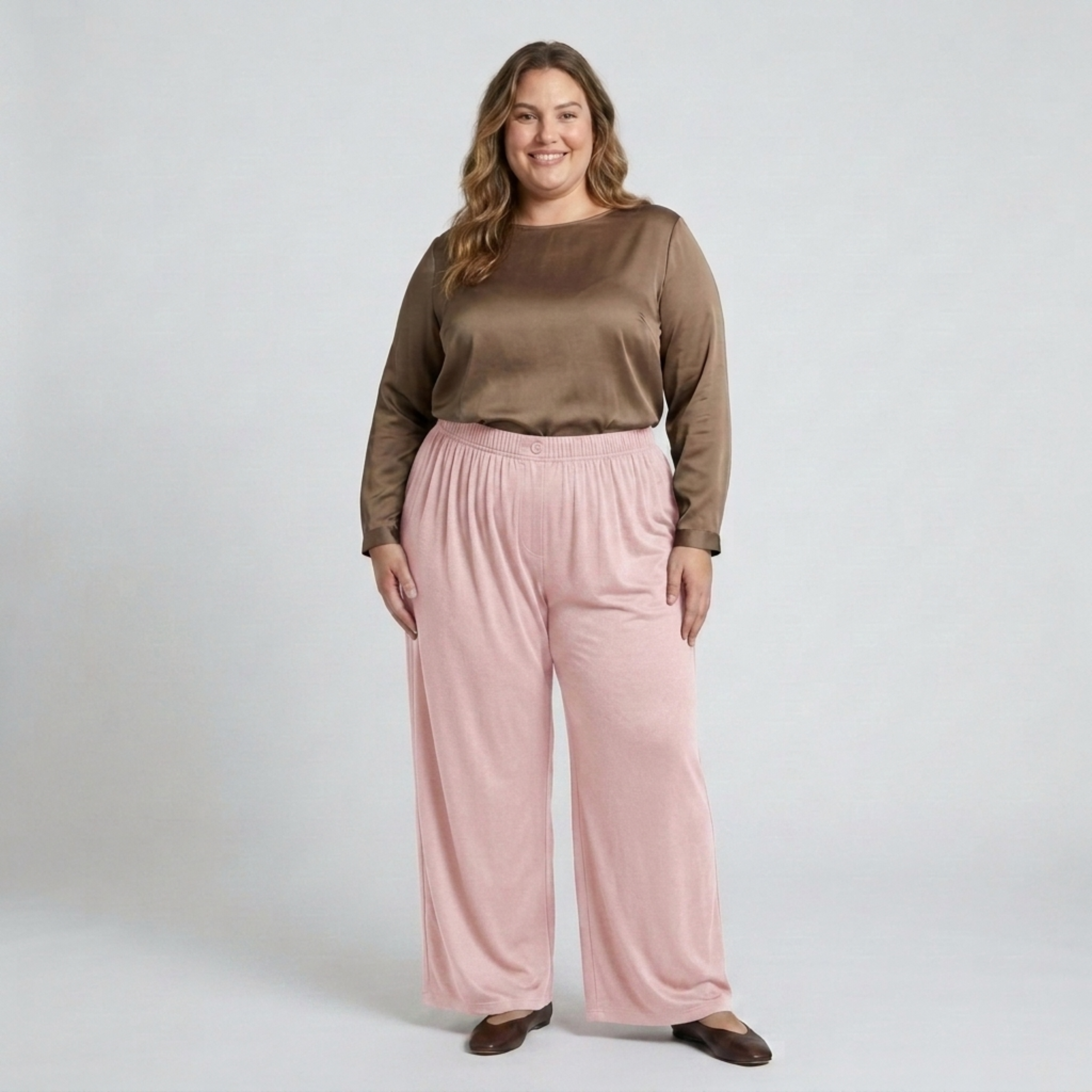 Pantalon large grande taille pour femme à taille élastique drapé fluide