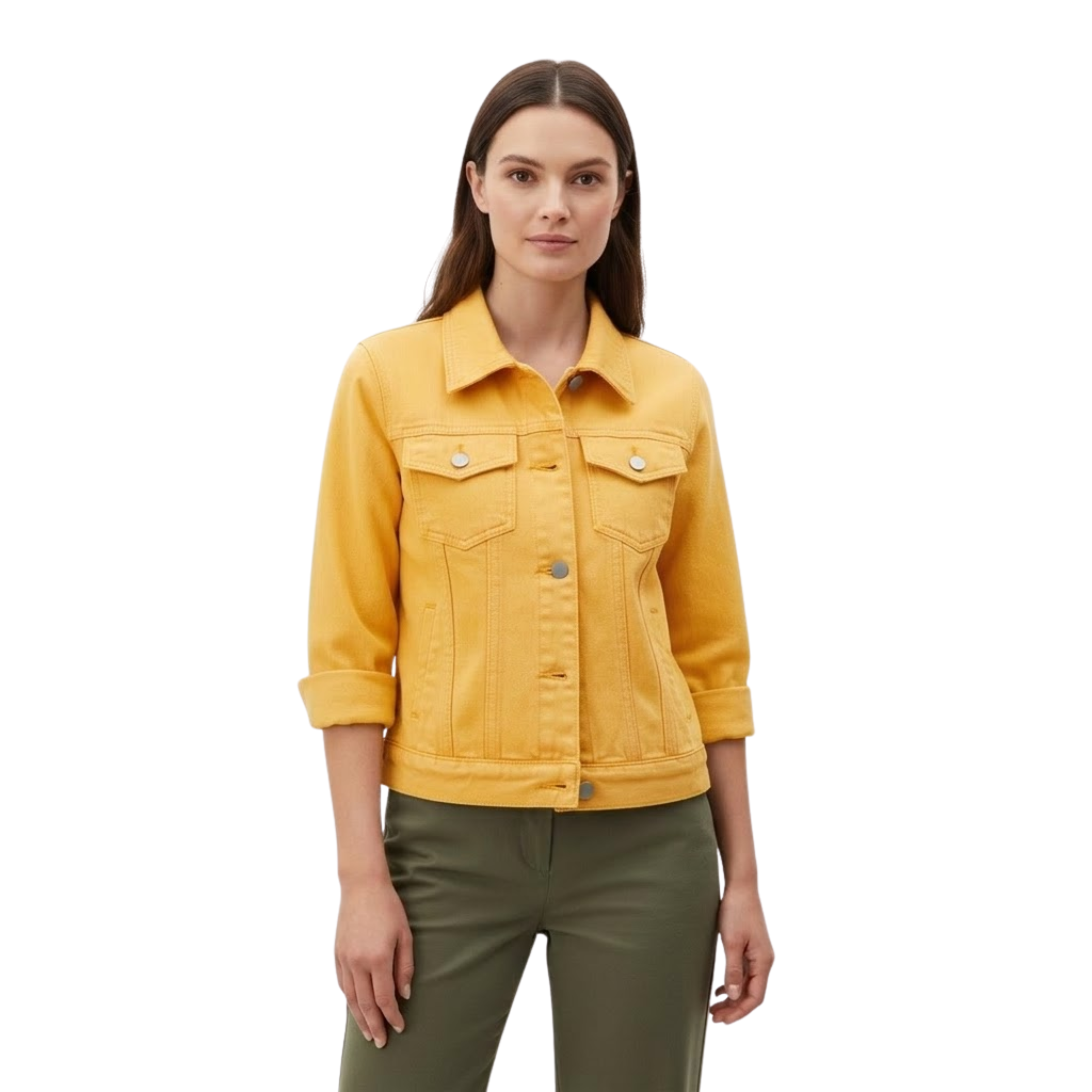 Veste en Jean Courte avec Boutons et Poches de Poitrine pour Femme