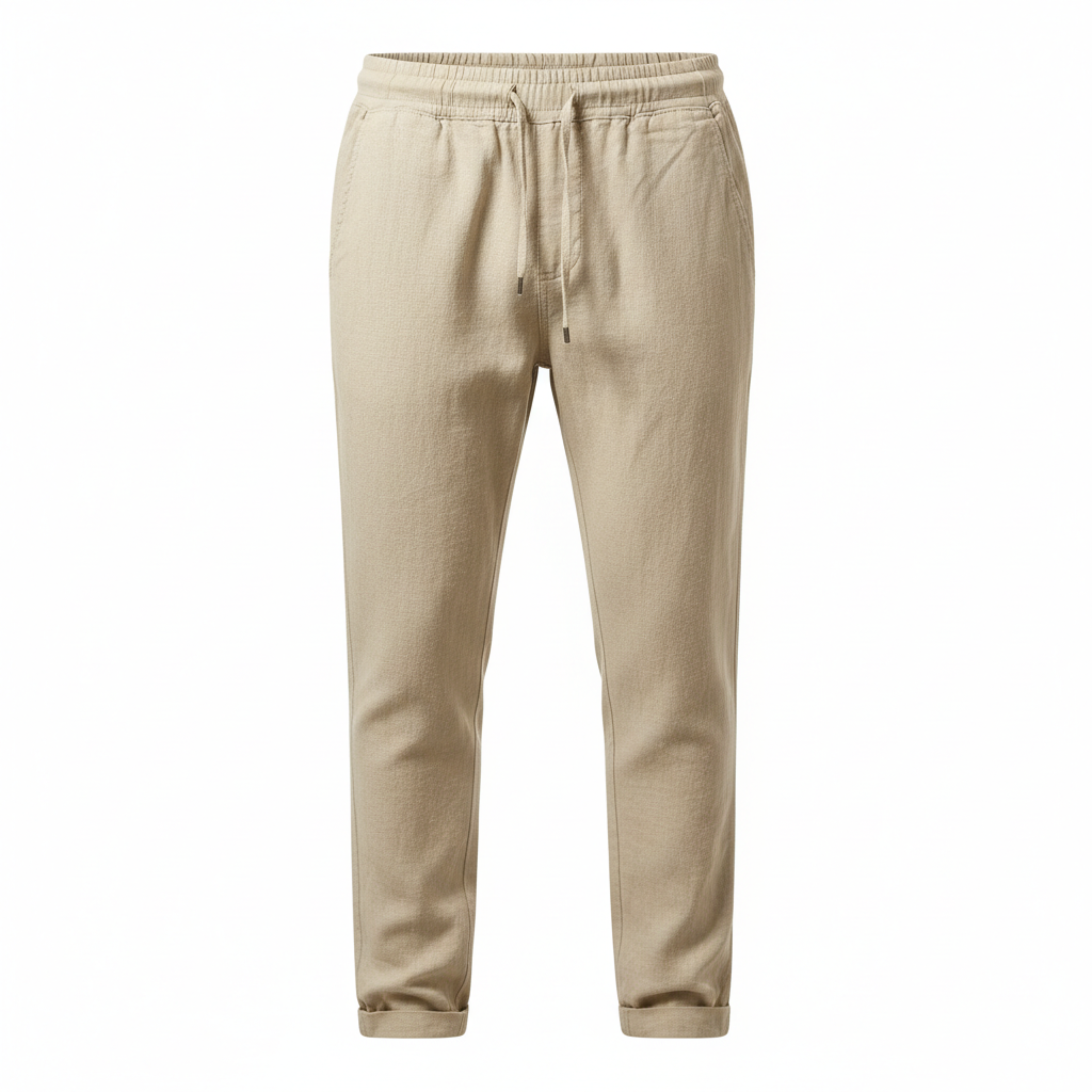 Pantalon en Coton et Lin pour Homme avec Taille Élastique et Coupe Droite Décontractée