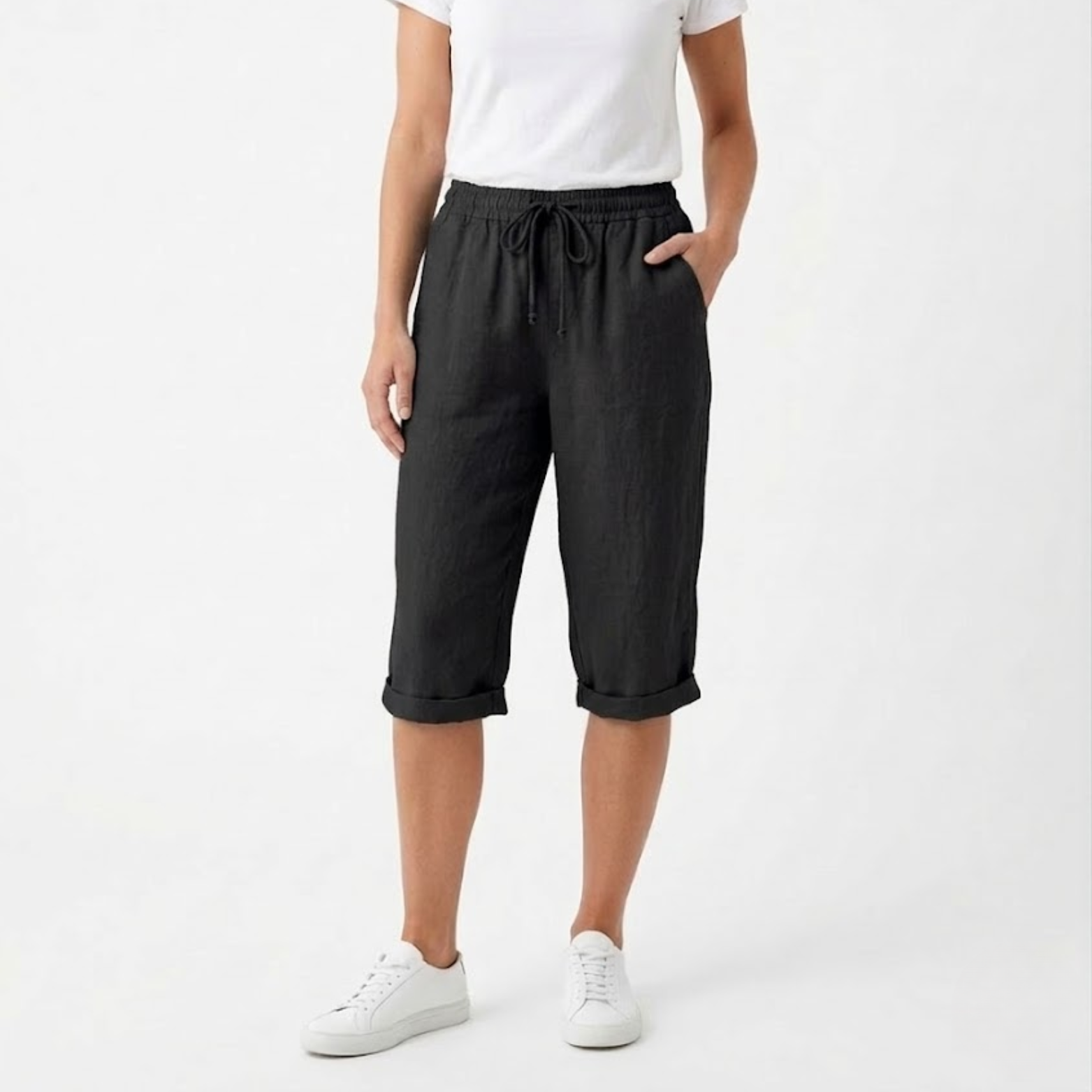 Short en Coton et Lin avec Taille Élastique et Poches pour Femmes