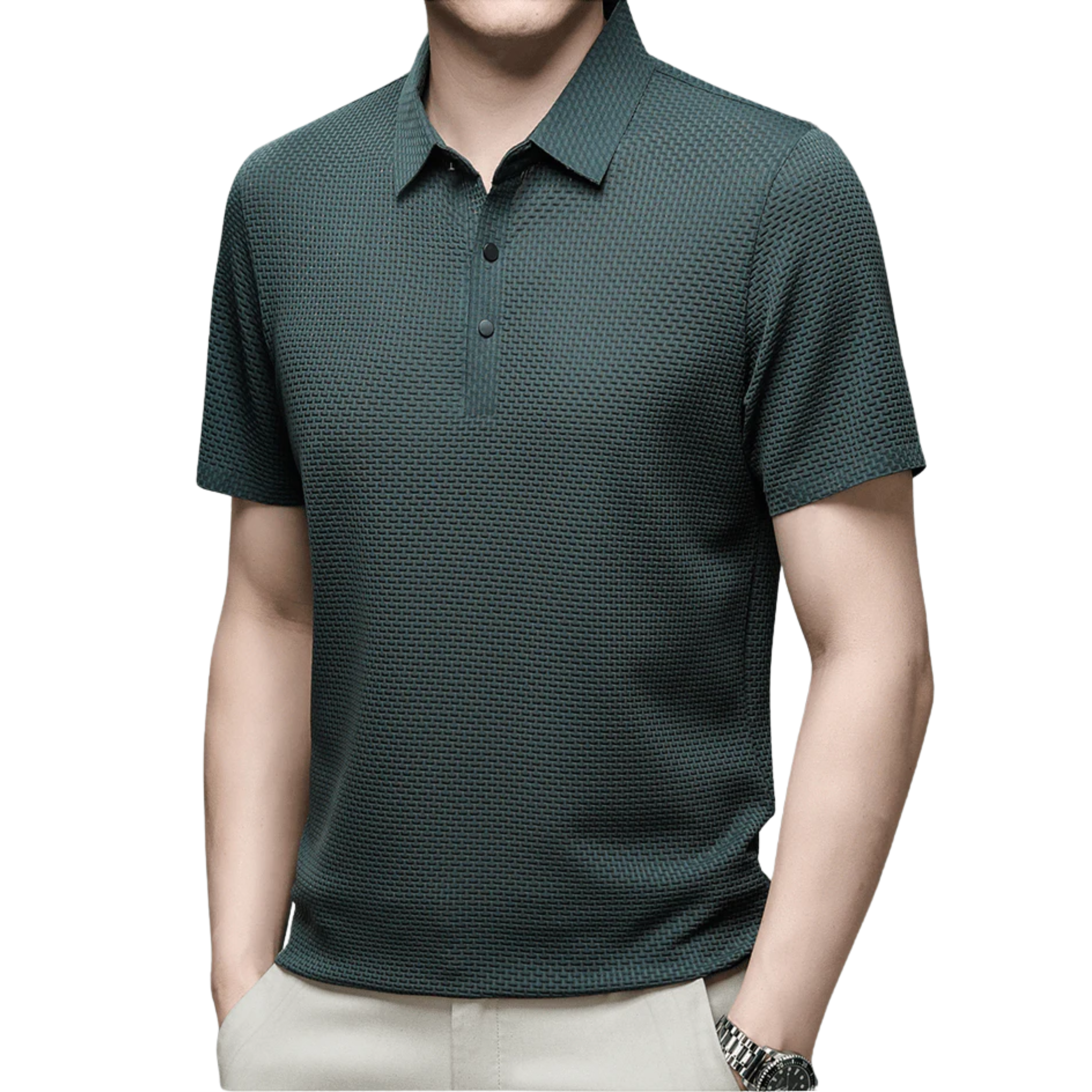 Polo homme à texture gaufrée et manches courtes — bureau & détente