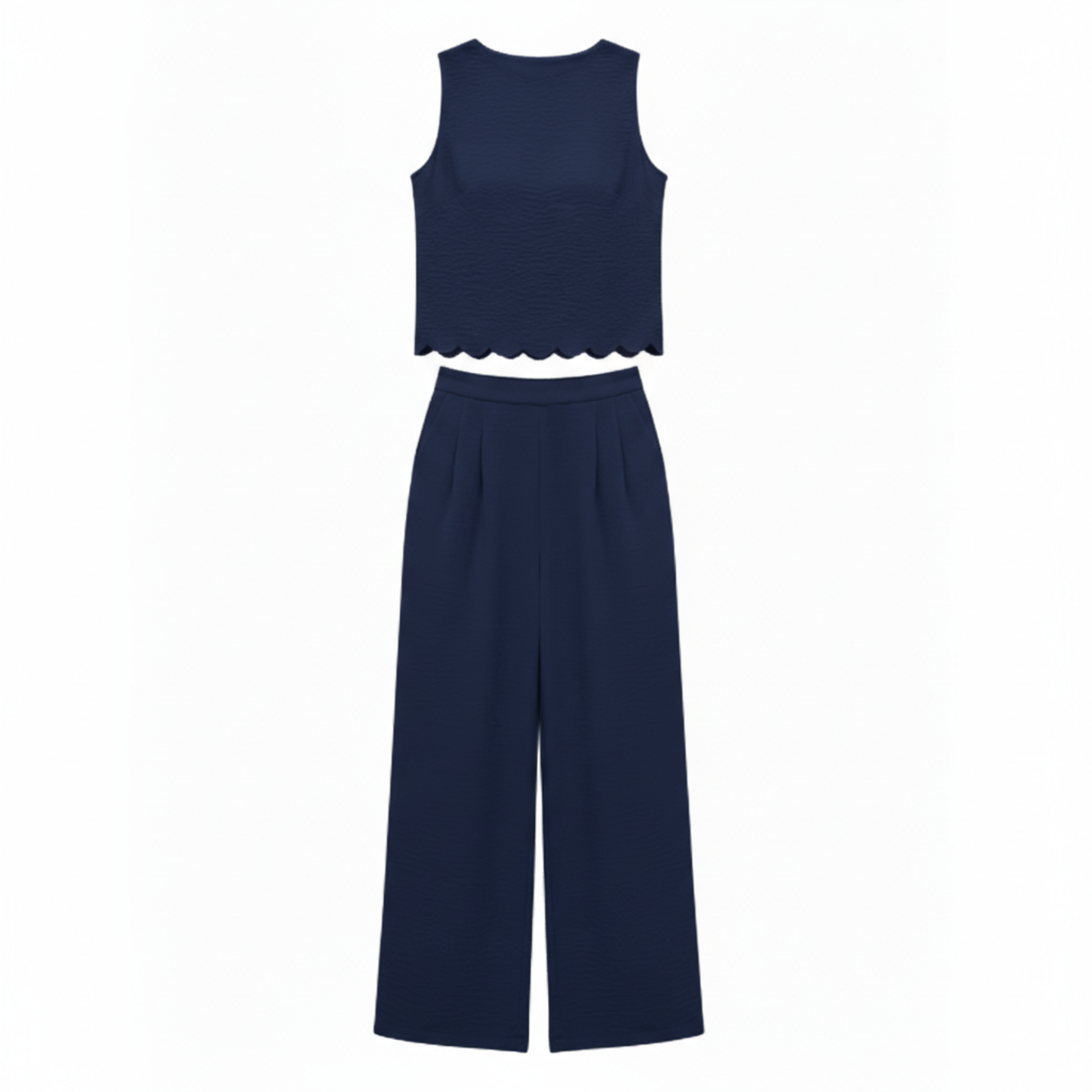 Ensemble deux pièces pour femmes : top sans manches à bordure coquillage et pantalon large longueur cheville