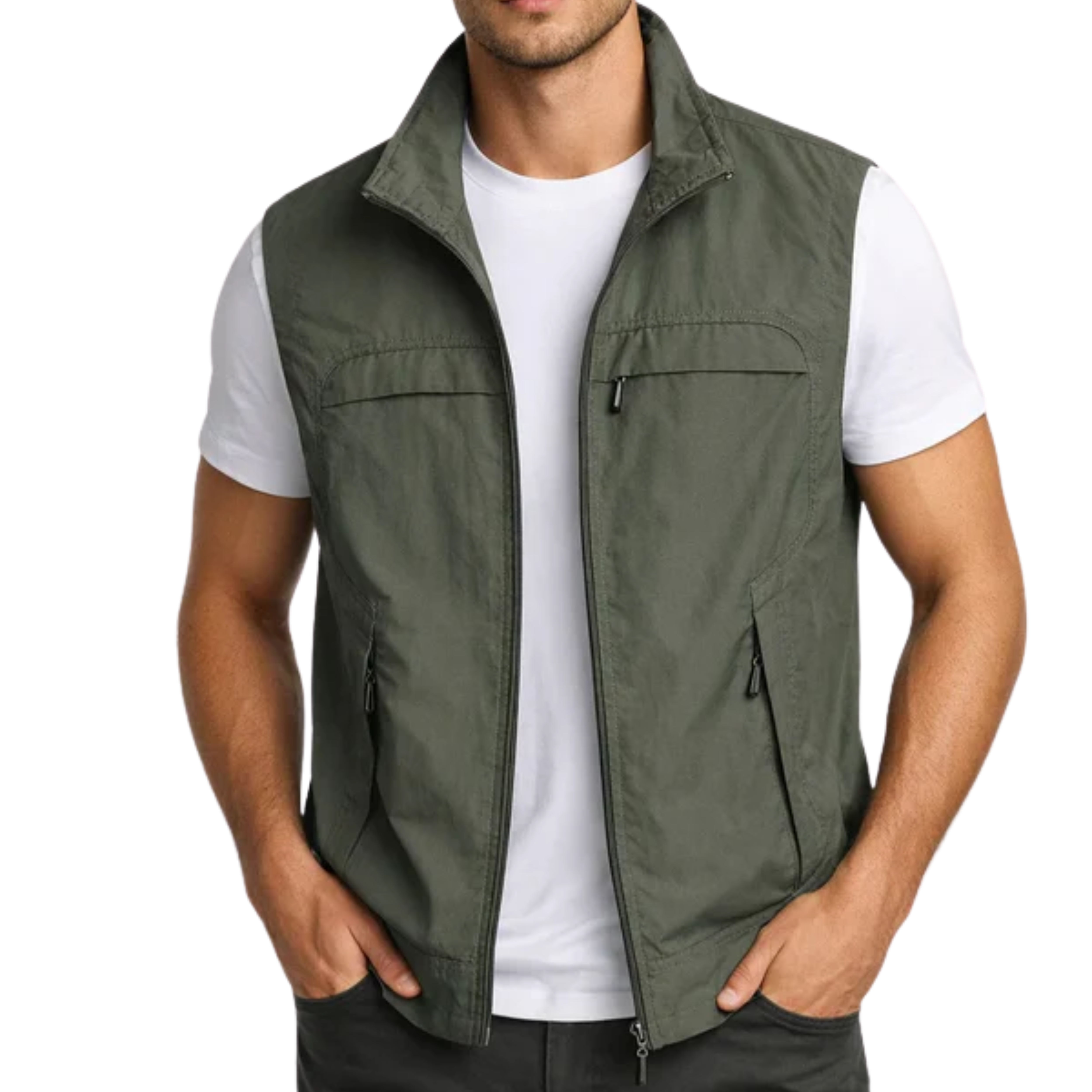 Gilet sans manches homme — poches zippées — extérieur et mi-saison