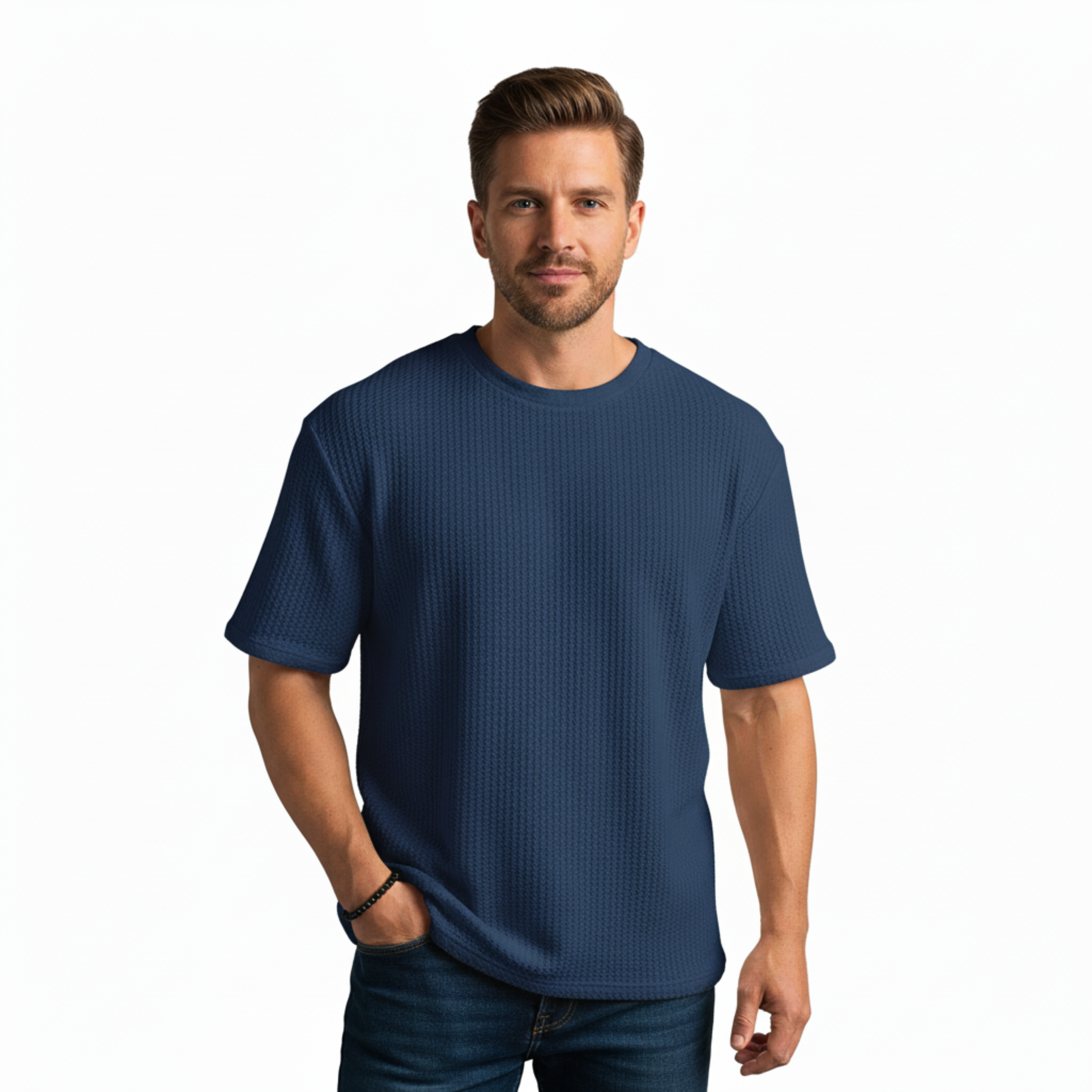T-shirt Homme en Maille Tricotée Respirante à Manches Courtes et Col Rond