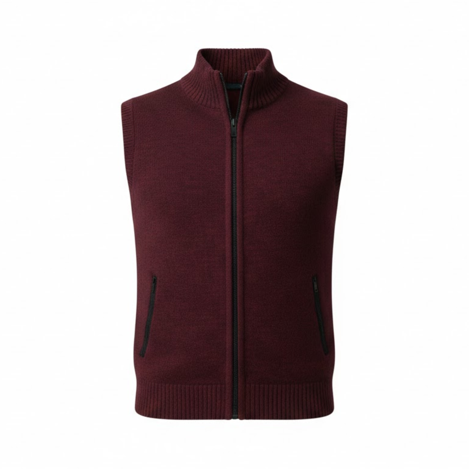 Gilet en maille sans manches avec fermeture éclair et col montant