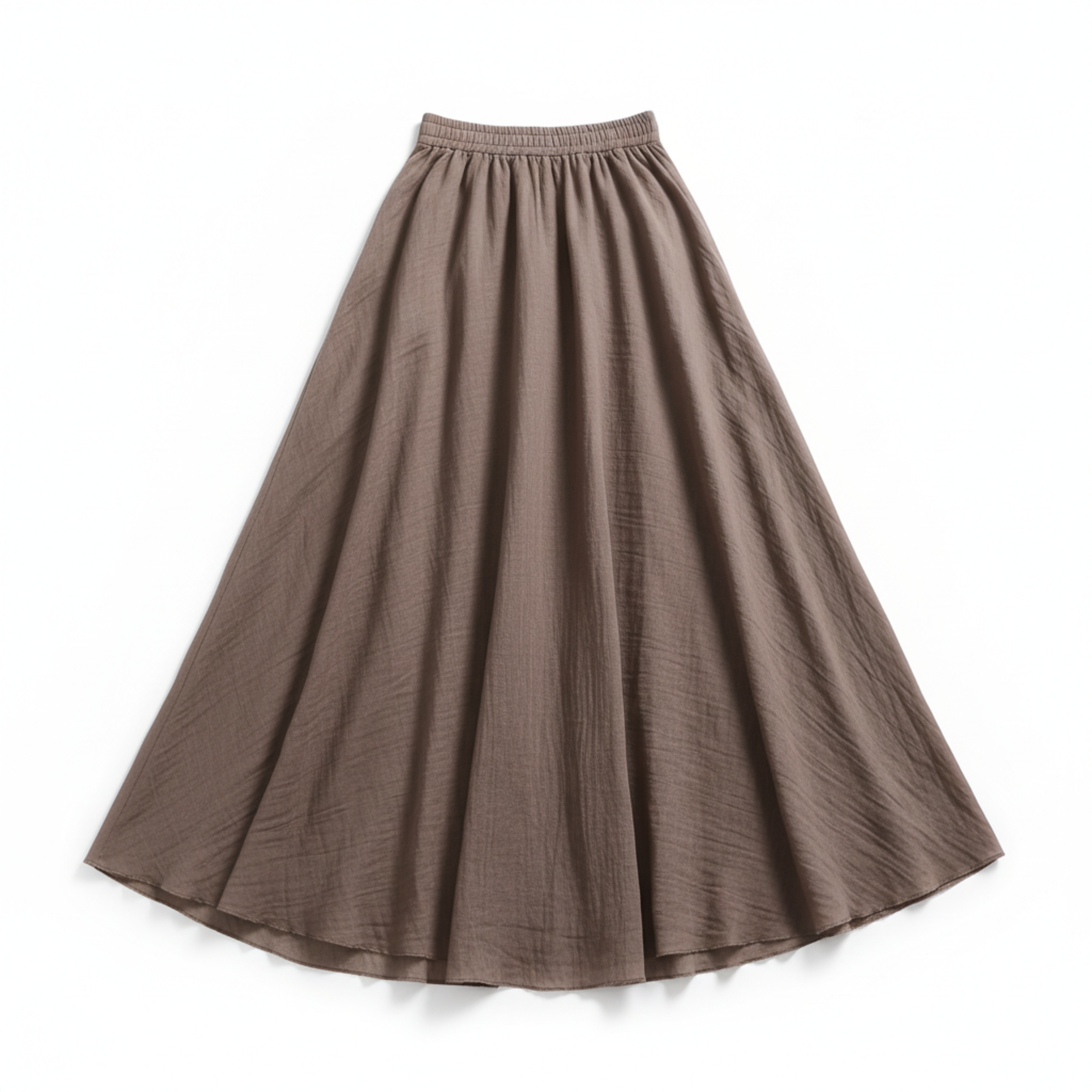 Jupe Maxi Femme en Coton et Lin, Taille Haute Élastique, Coupe Évasée, Longueur Cheville