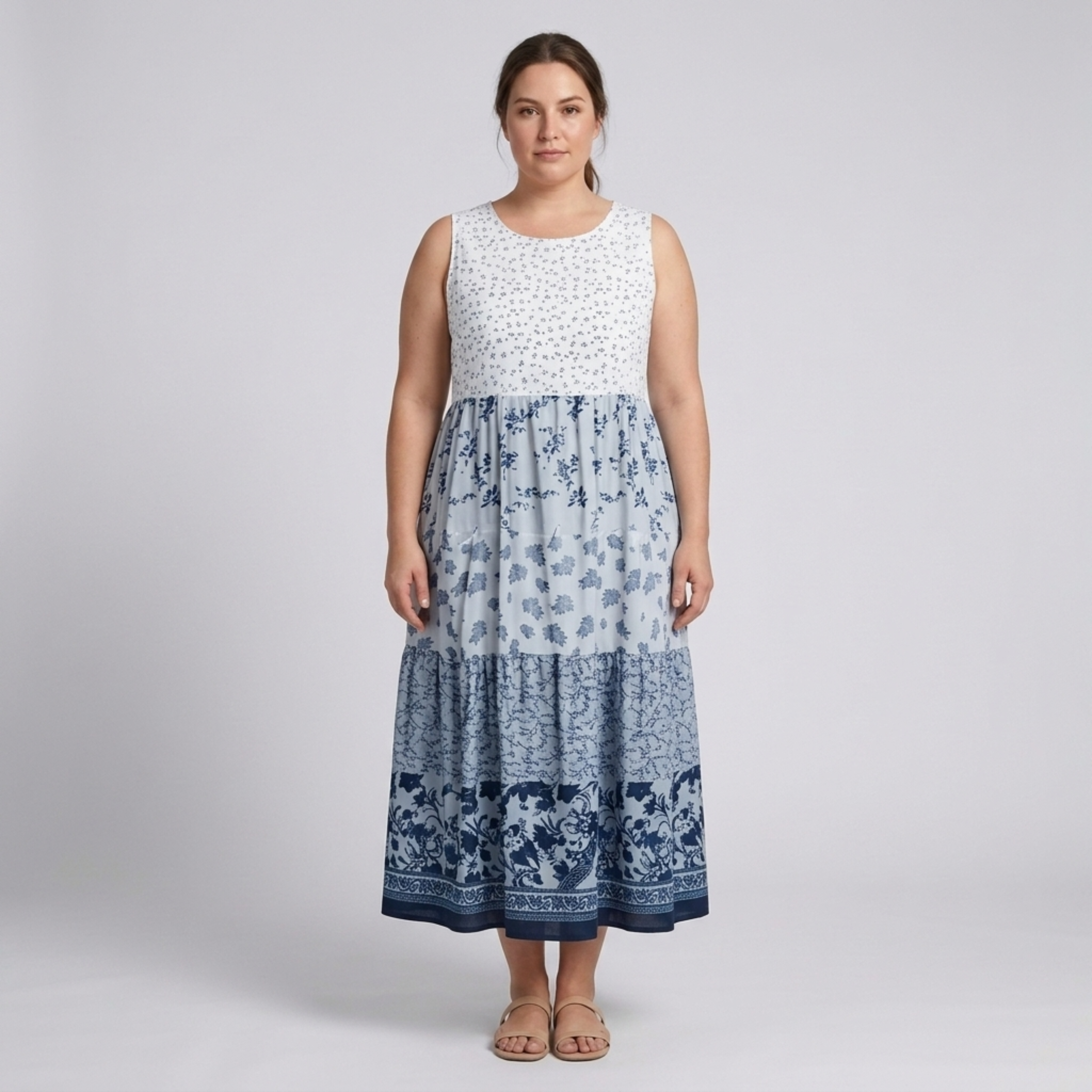 Robe longue grande taille pour femme style hawaïen à col rond