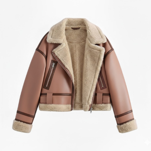Veste Courte Femme Ample et Polyvalente Doublée de Fourrure