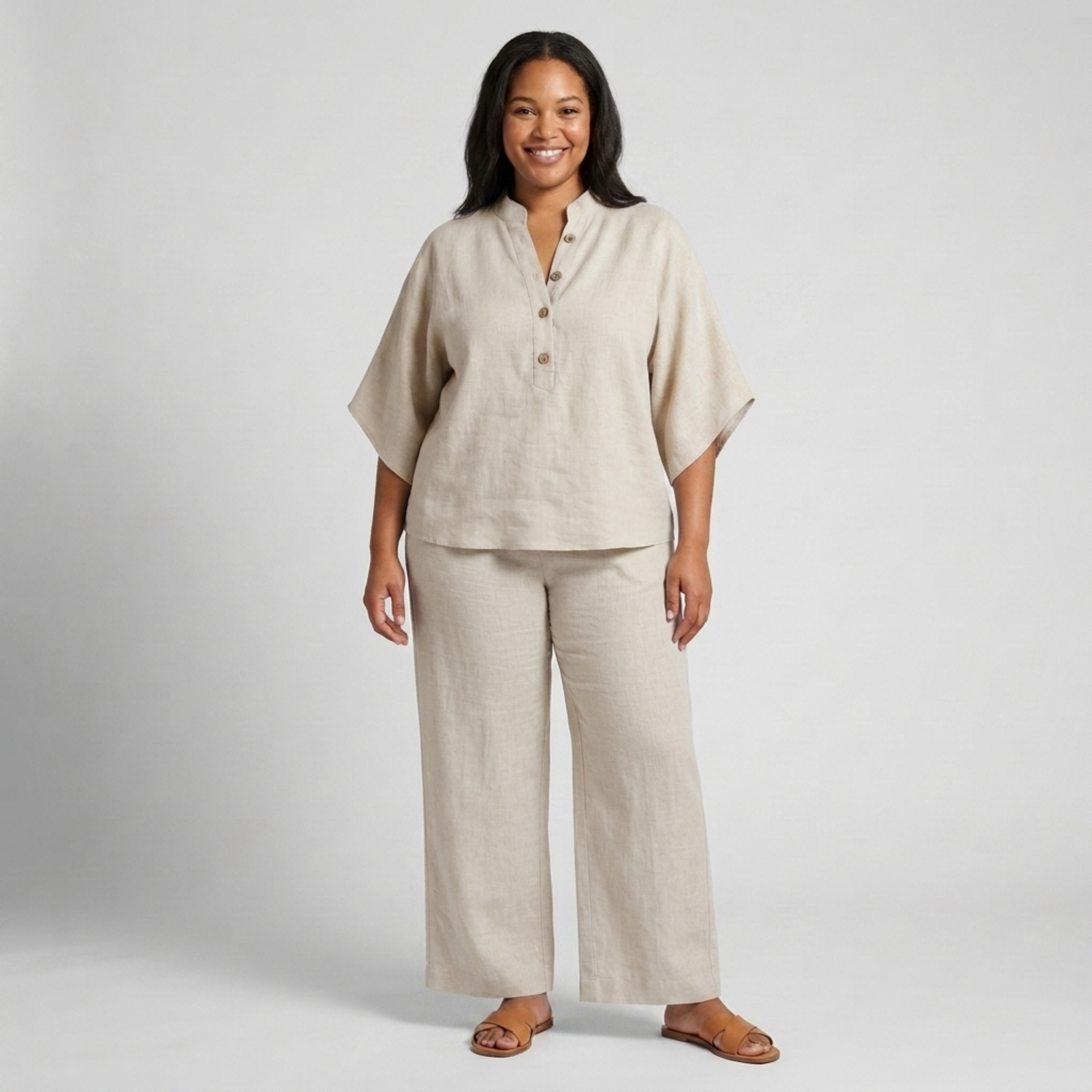Ensemble lin grande taille deux pièces pour femme