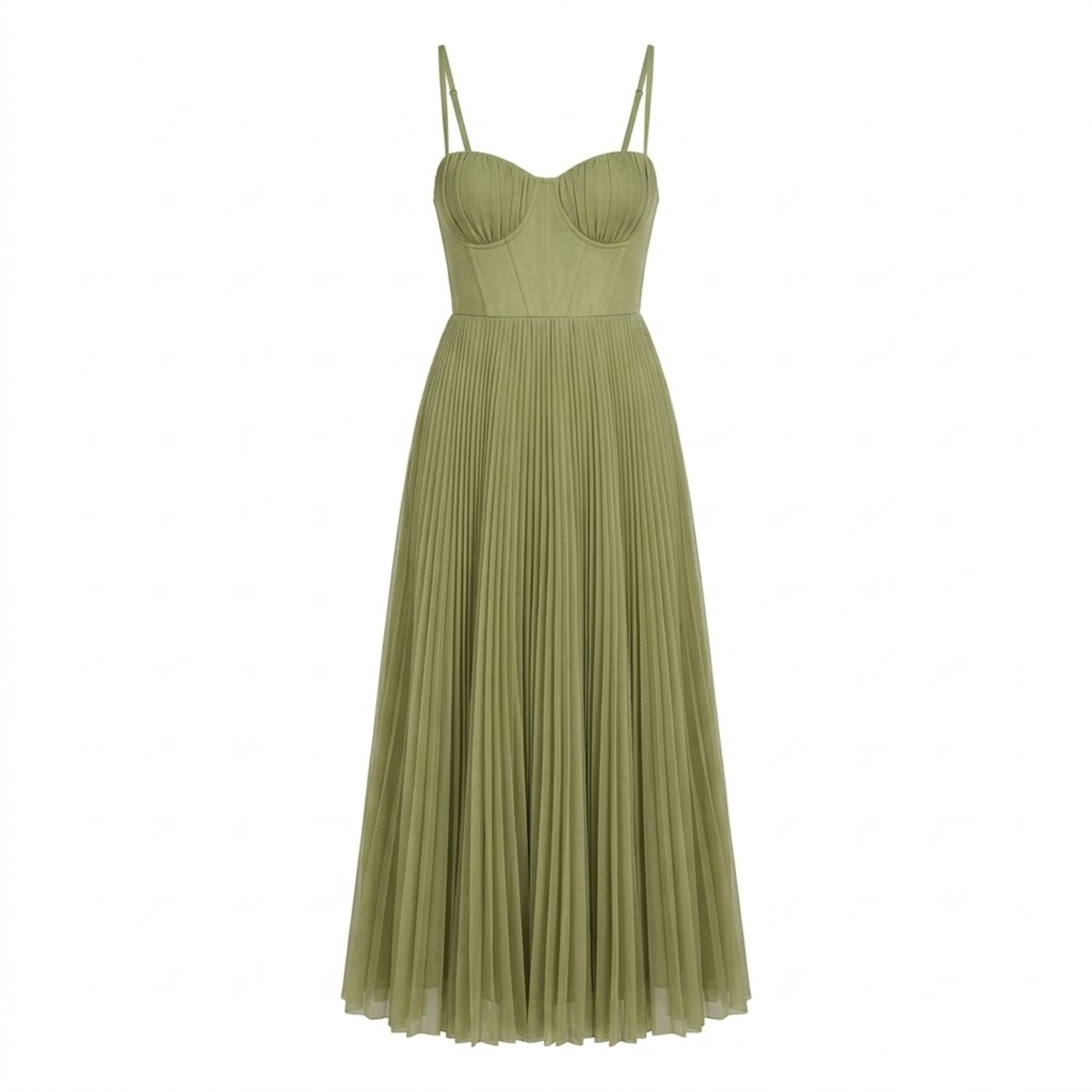 Robe Longue de Soirée Plissée avec Bustier à Bretelles et Fermeture Éclair Arrière