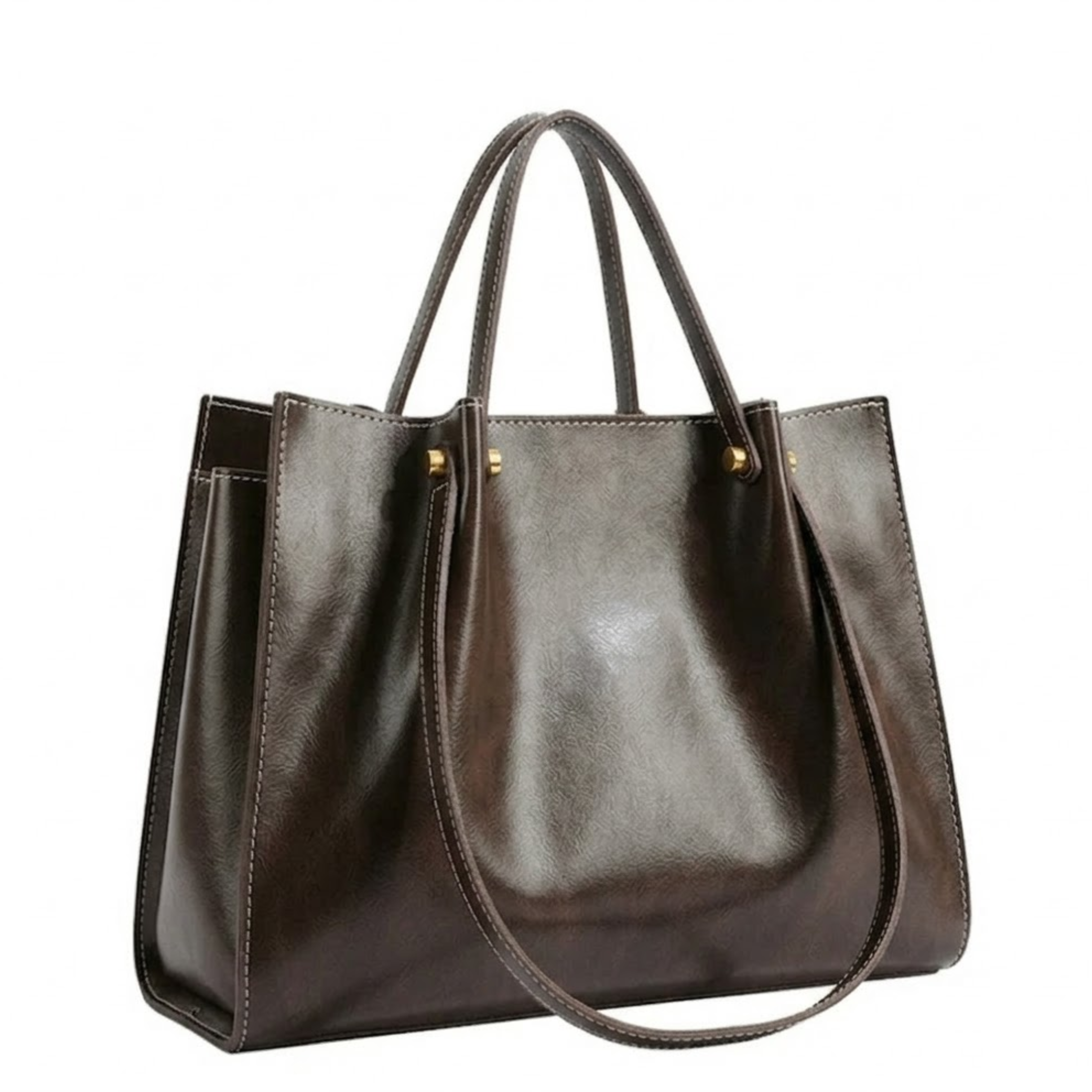 Sac Cabas en Cuir Végétalien avec Fermeture Éclair et Bandoulière pour Femmes