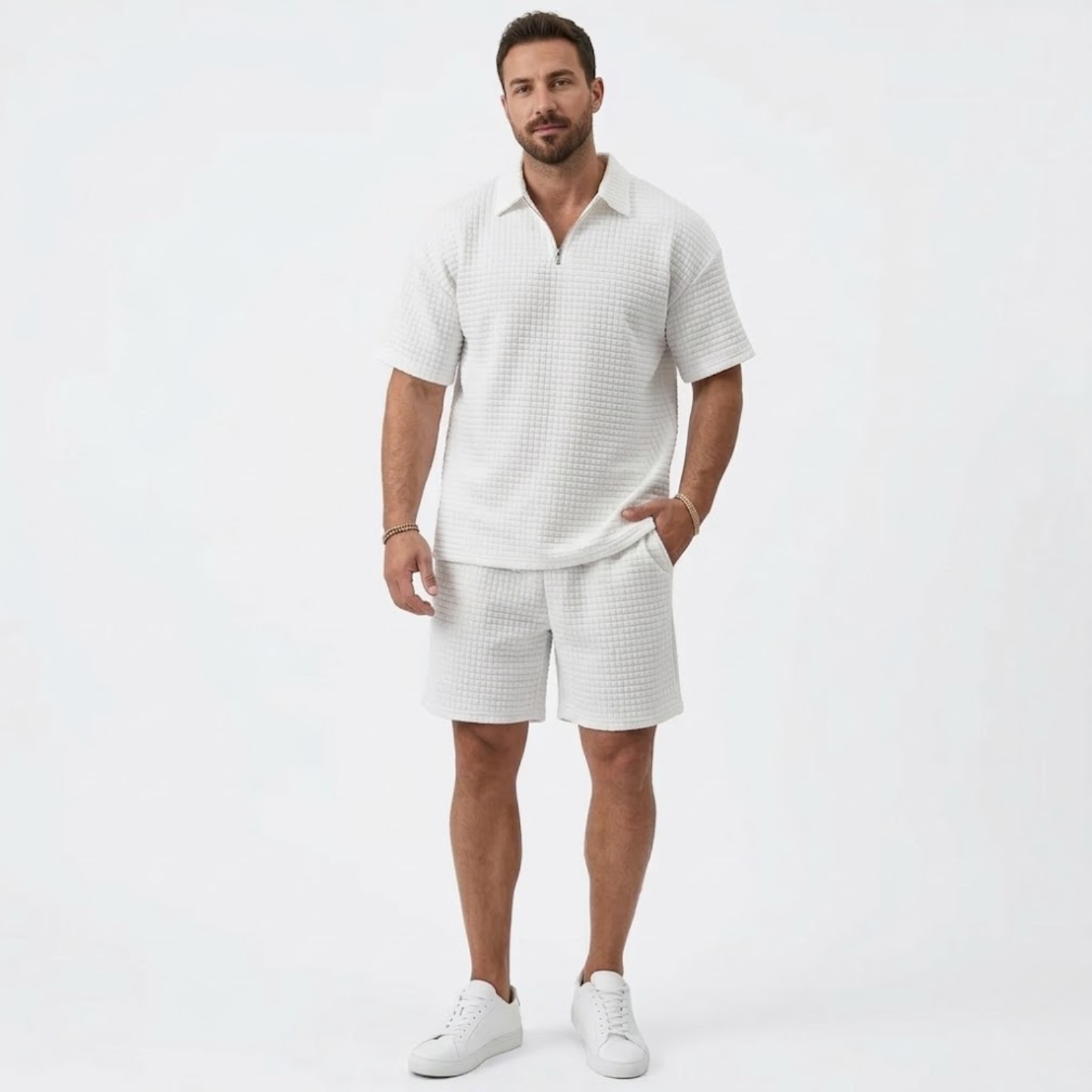 Ensemble Décontracté pour Homme avec Chemise à Revers et Short à Carreaux