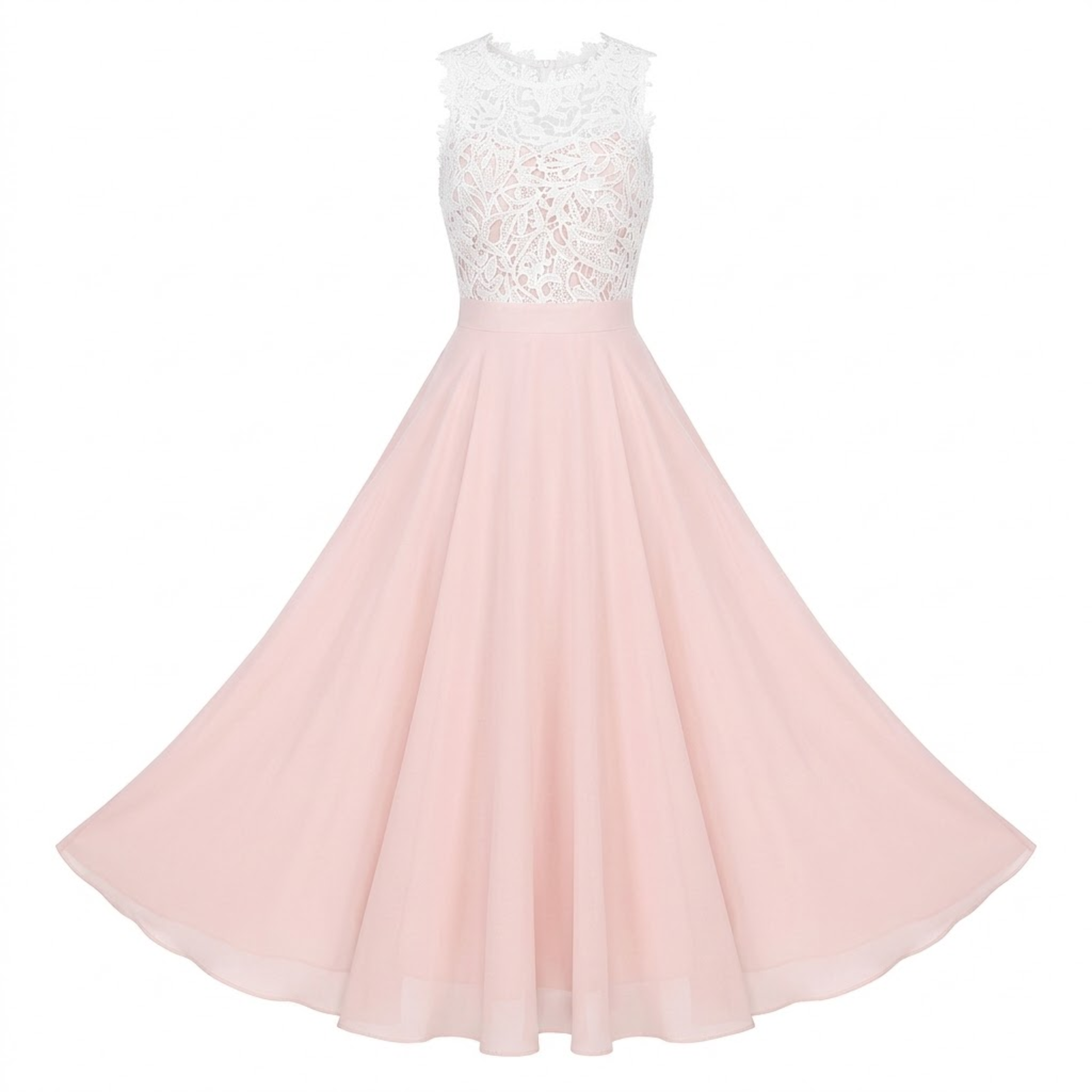 Robe Longue de Soirée Sans Manches en Dentelle et Mousseline avec Bustier Crocheté
