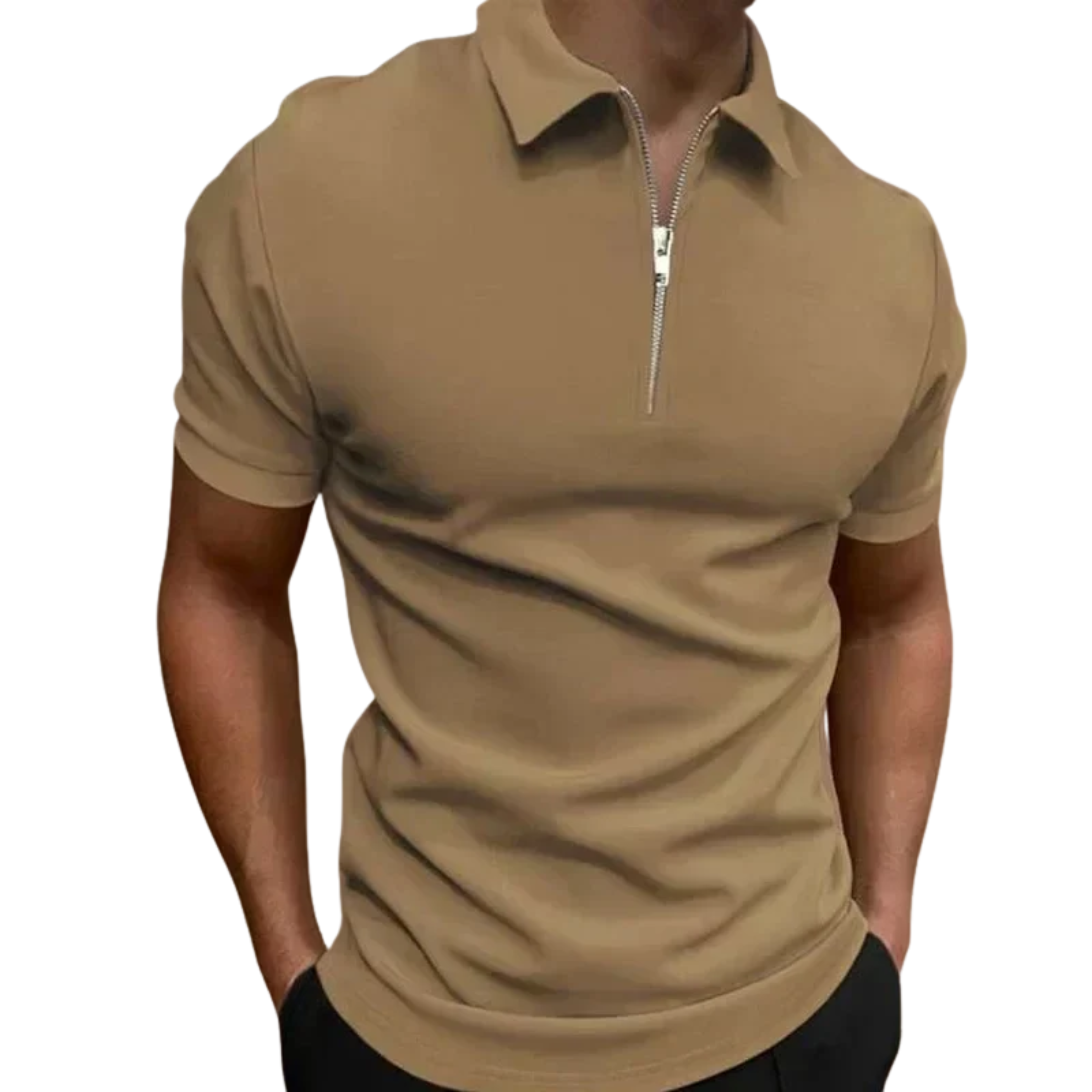 Polo homme avec col zippé et manches courtes — détente