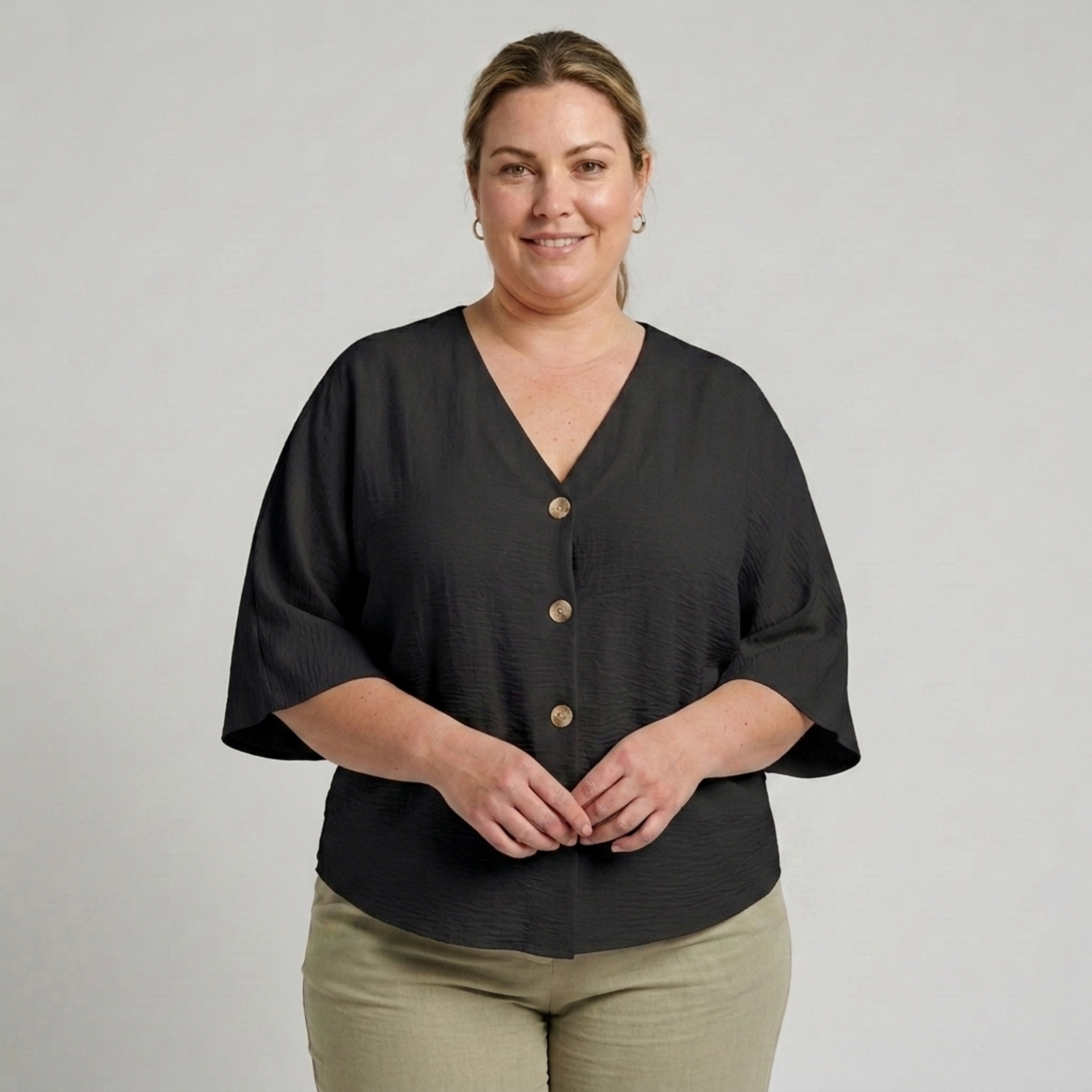Blouse grande taille pour femme ample avec col en V et manches longues