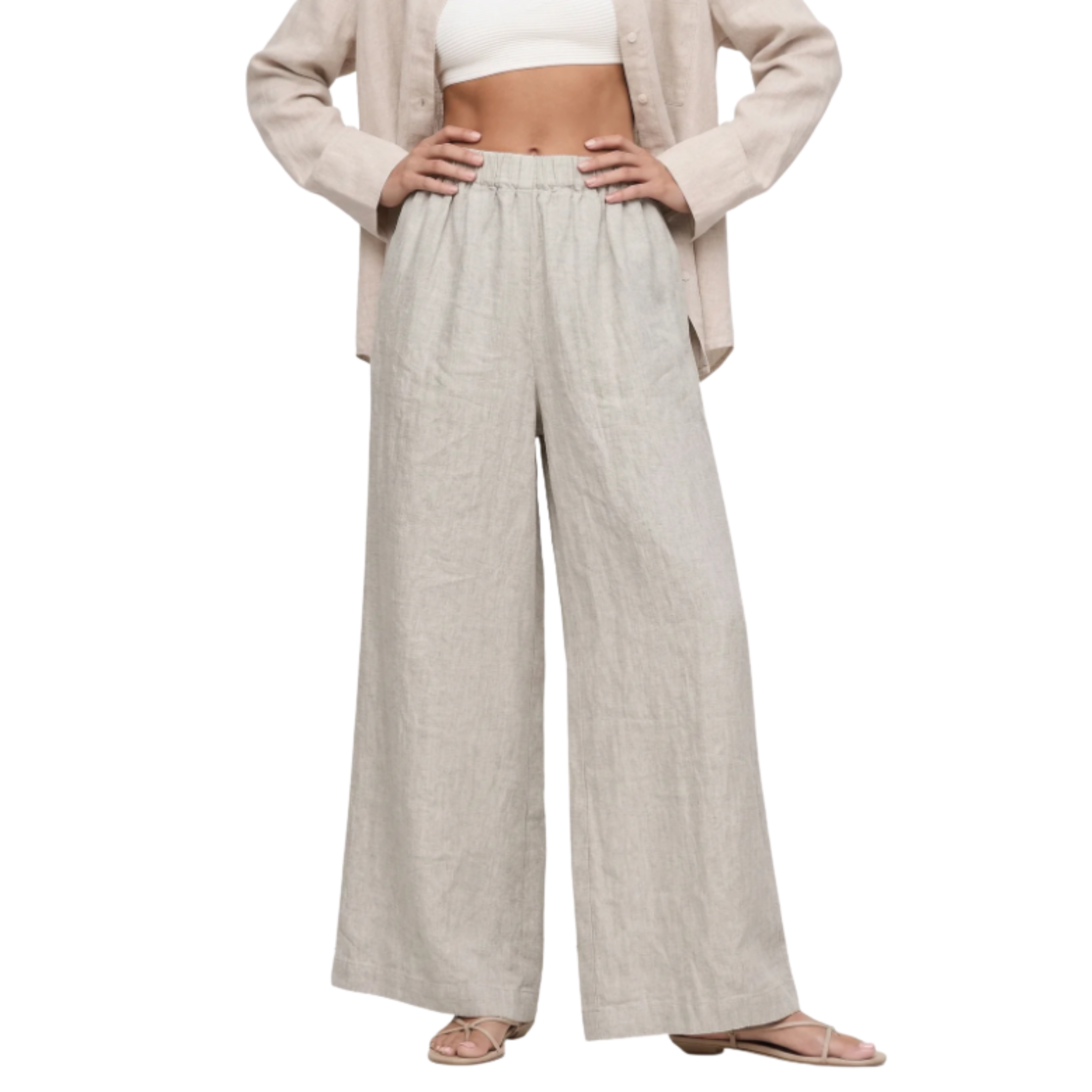 Pantalon Large en Lin pour Femme avec Taille Élastiquée et Coupe Courte