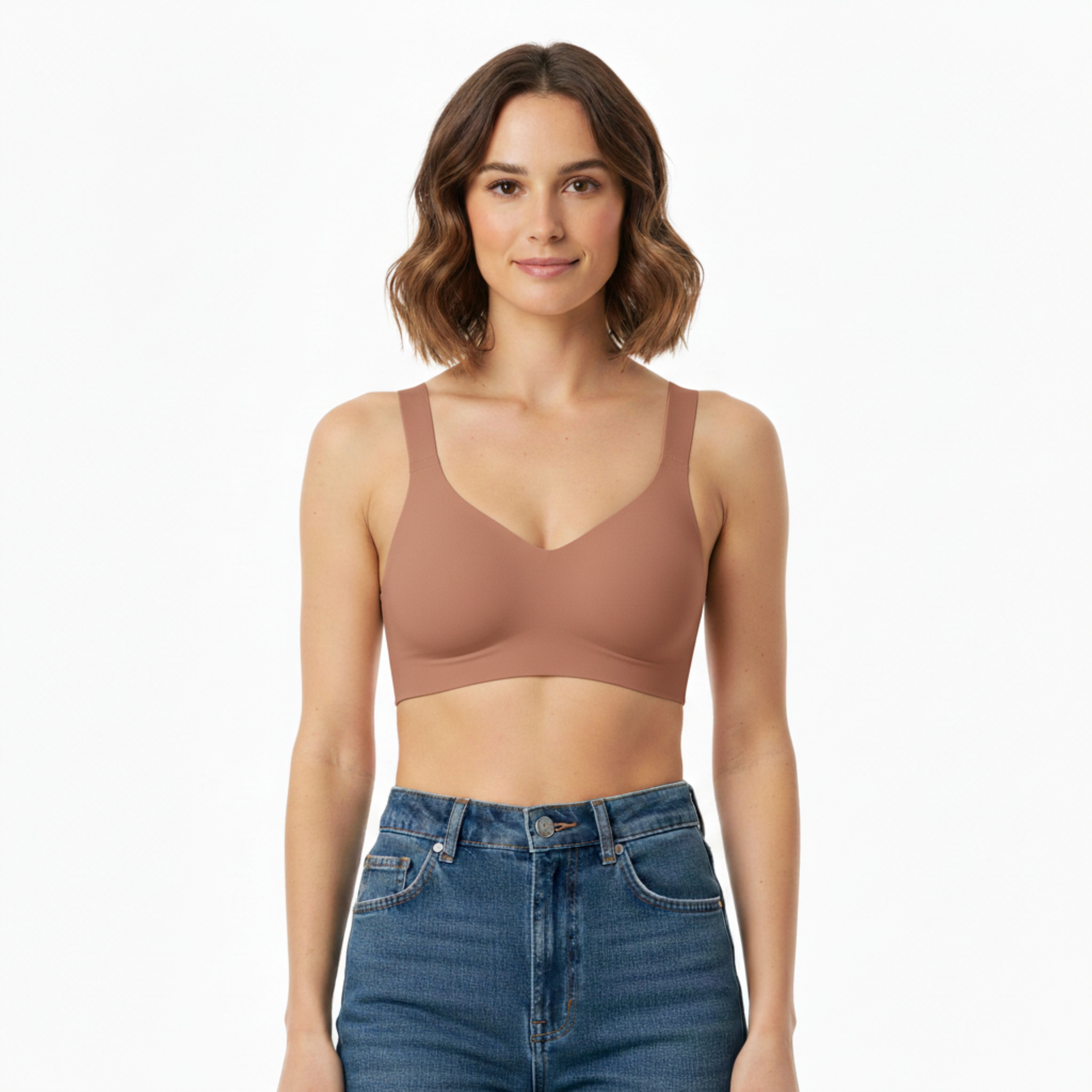 Soutien-gorge push-up sans armature et sans couture pour femmes avec bretelles réglables et fermeture à quatre agrafes