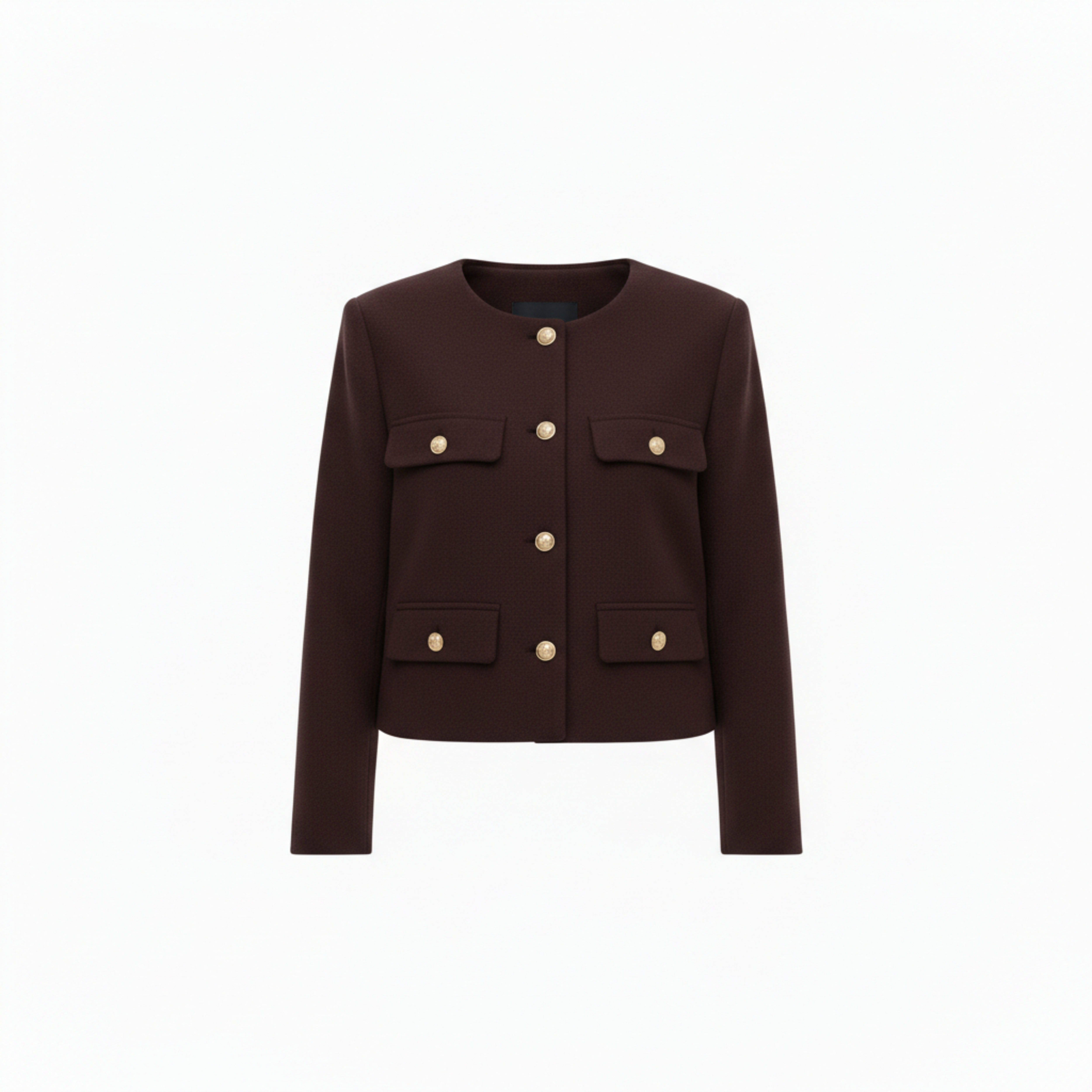 Veste en Polyester à Col Rond avec Boutons Dorés et Poches pour Femme