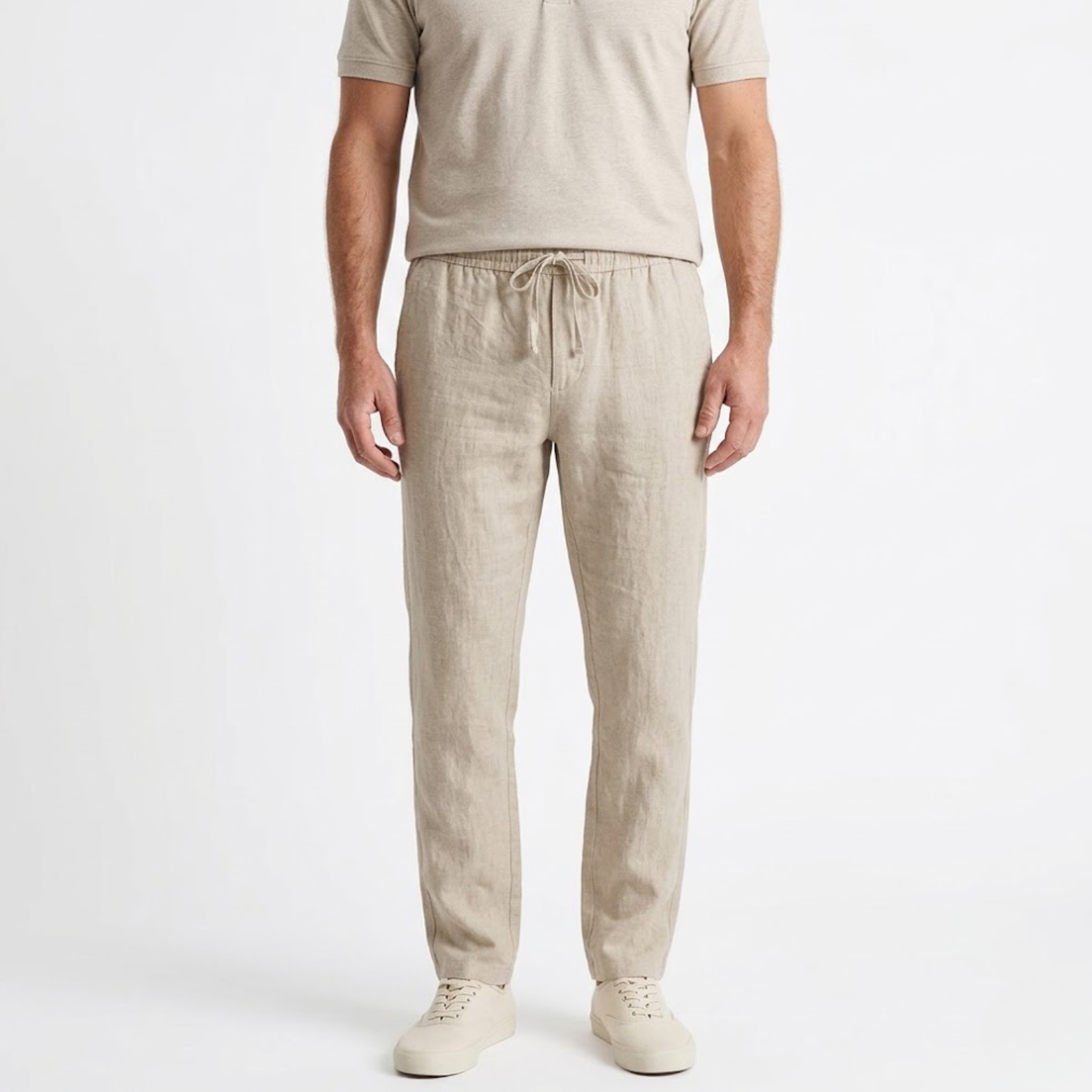 Pantalon Homme en Coton et Lin avec Taille Élastique et Cordon de Serrage