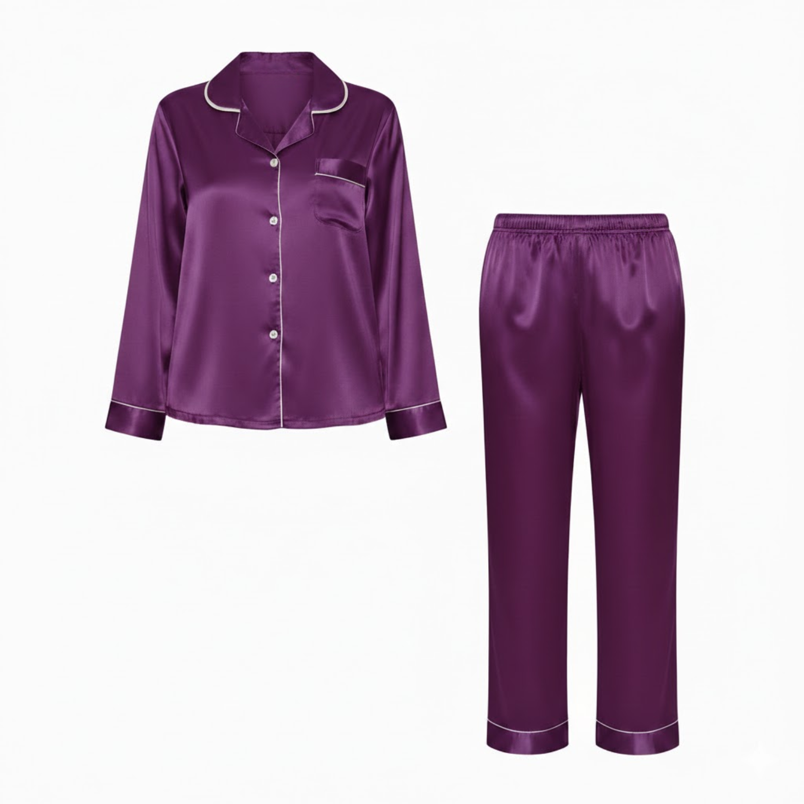 Ensemble pyjama en satin pour femme avec chemise à manches longues et pantalon