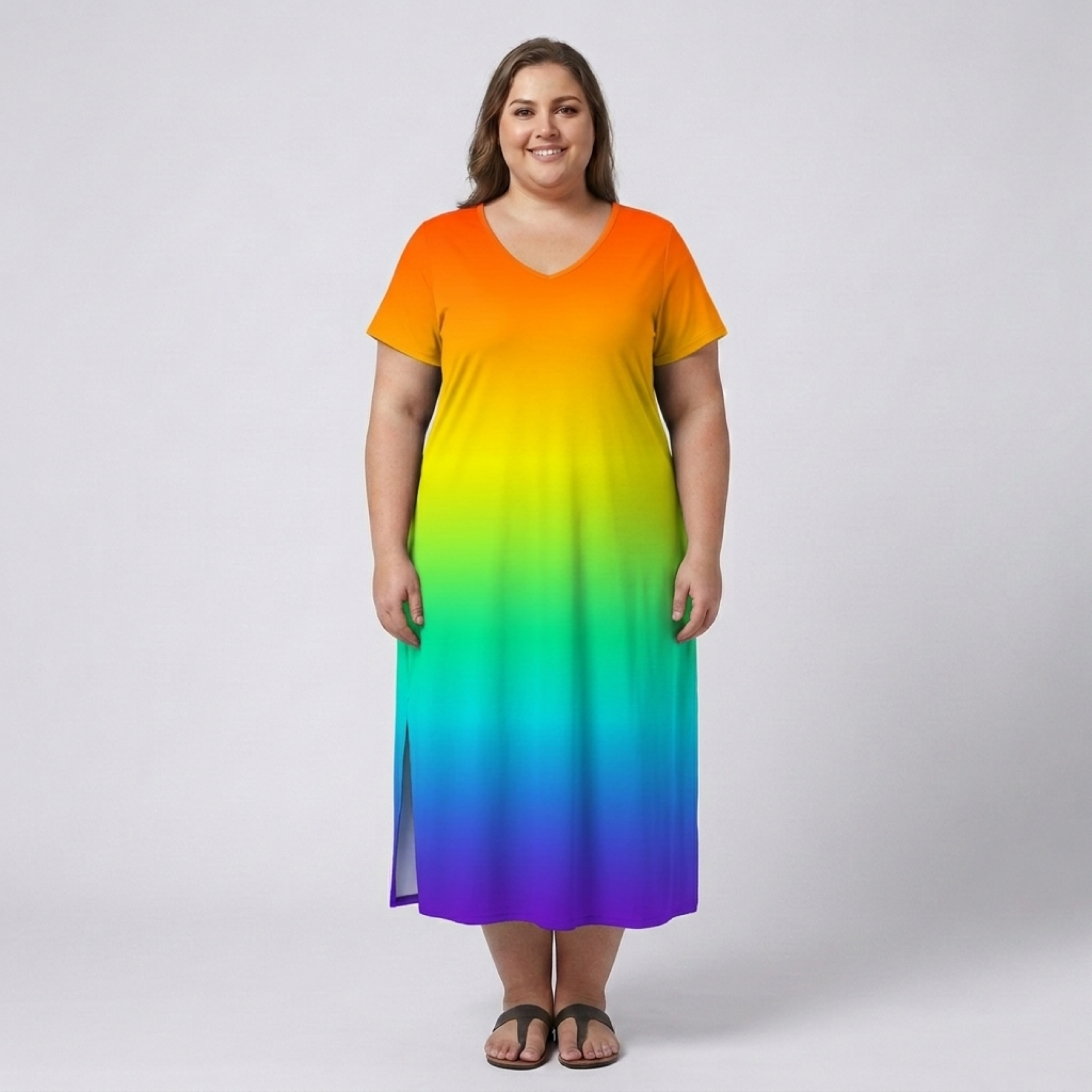 Robe longue grande taille pour femme imprimée à col en V
