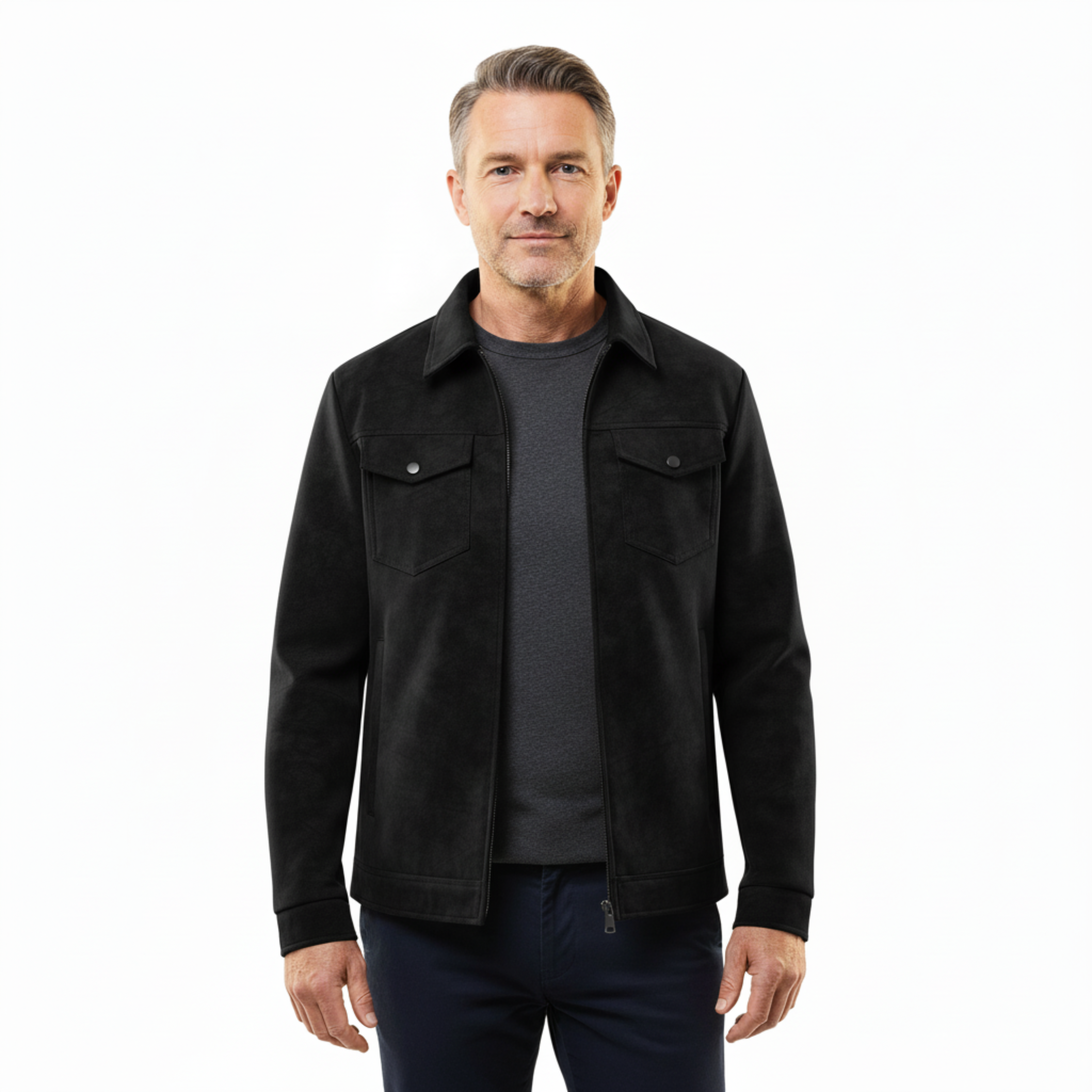 Veste en Cuir Rétro pour Homme avec Fermeture Éclair et Multiples Poches