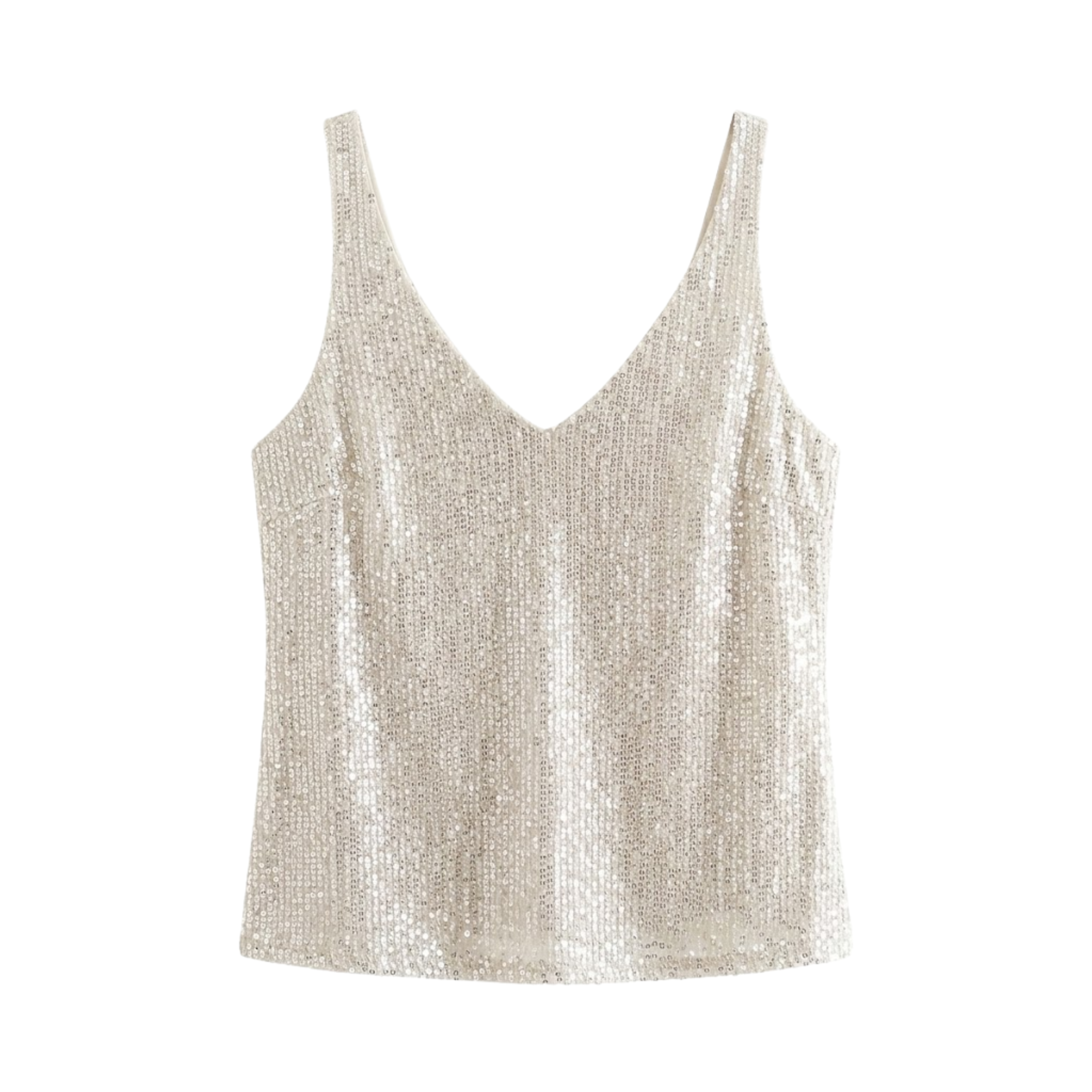 Débardeur à Paillettes avec Col en V et Sans Manches pour Femme