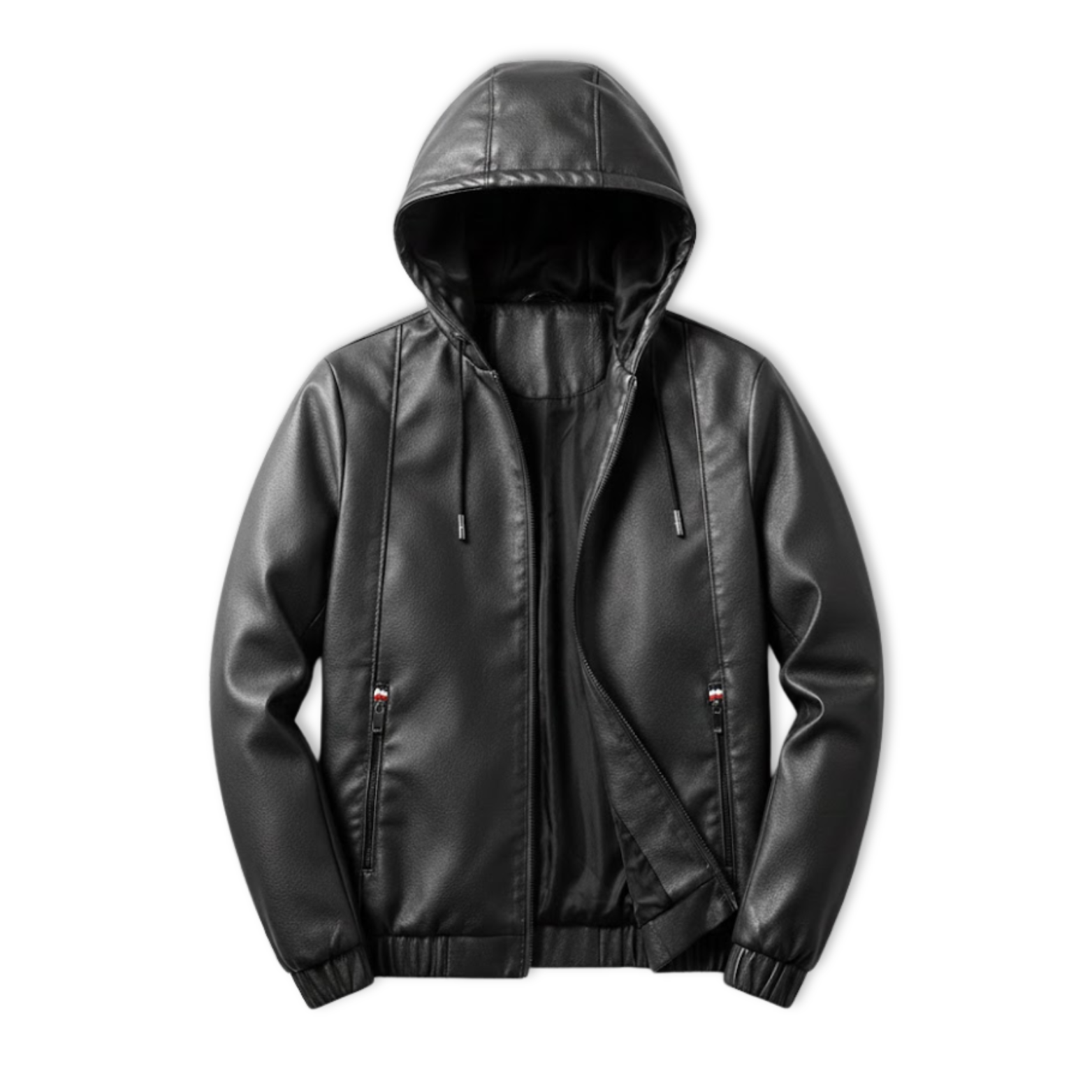 Veste homme éco-cuir capuche amovible style motard urbain moderne