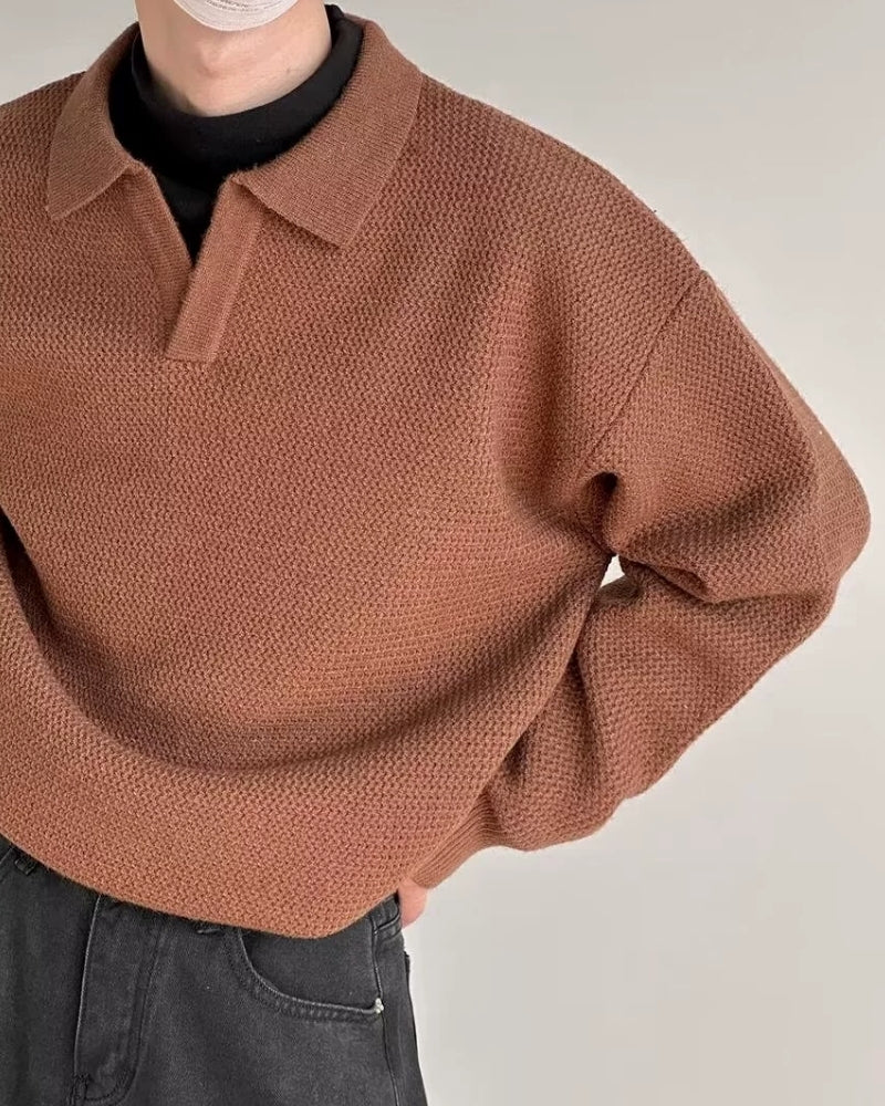 Pull Homme – Polo s límečkem a texturovaným úpletem v rafinovaném běžném střihu