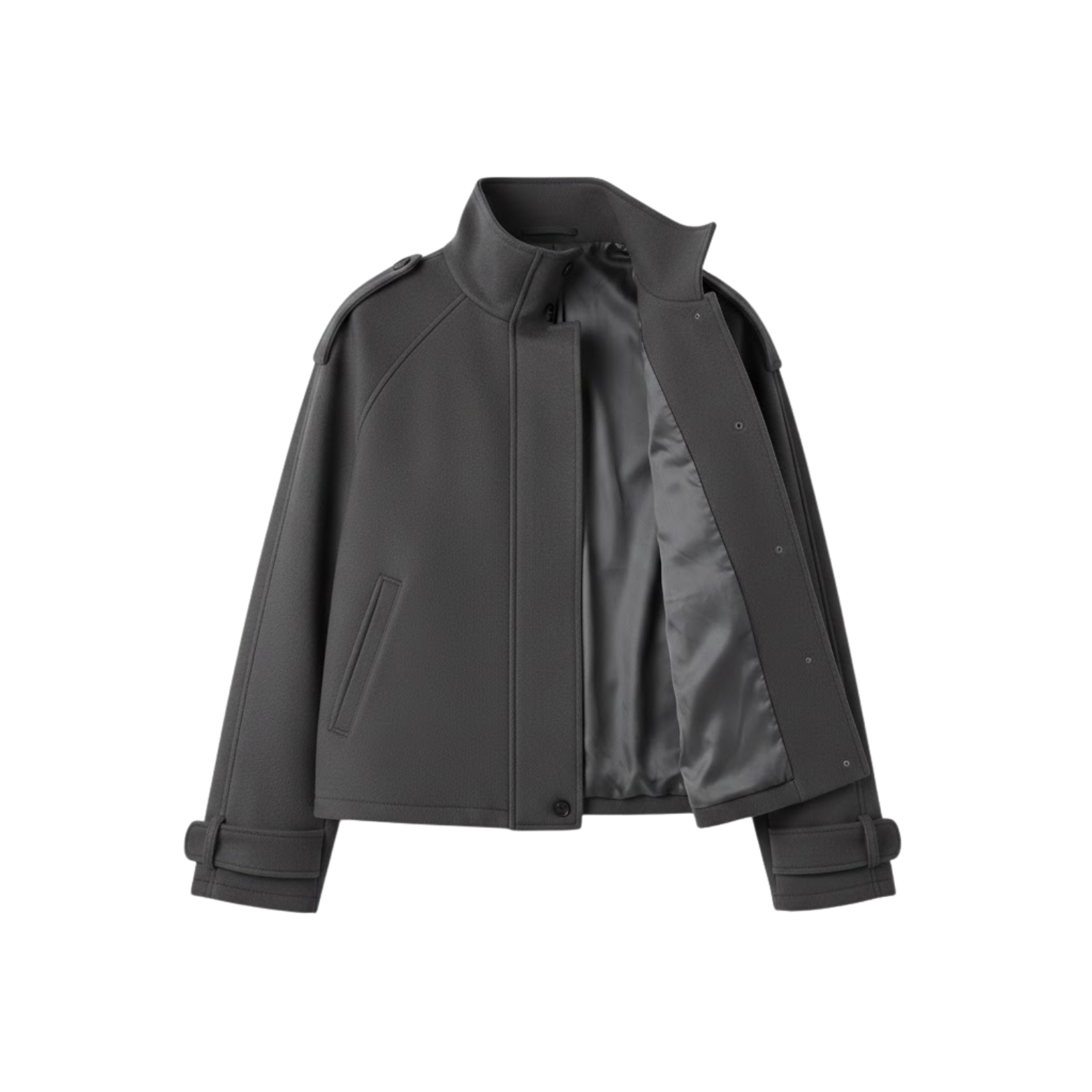 Blouson court en laine pour femme avec col montant et boutons contrastés