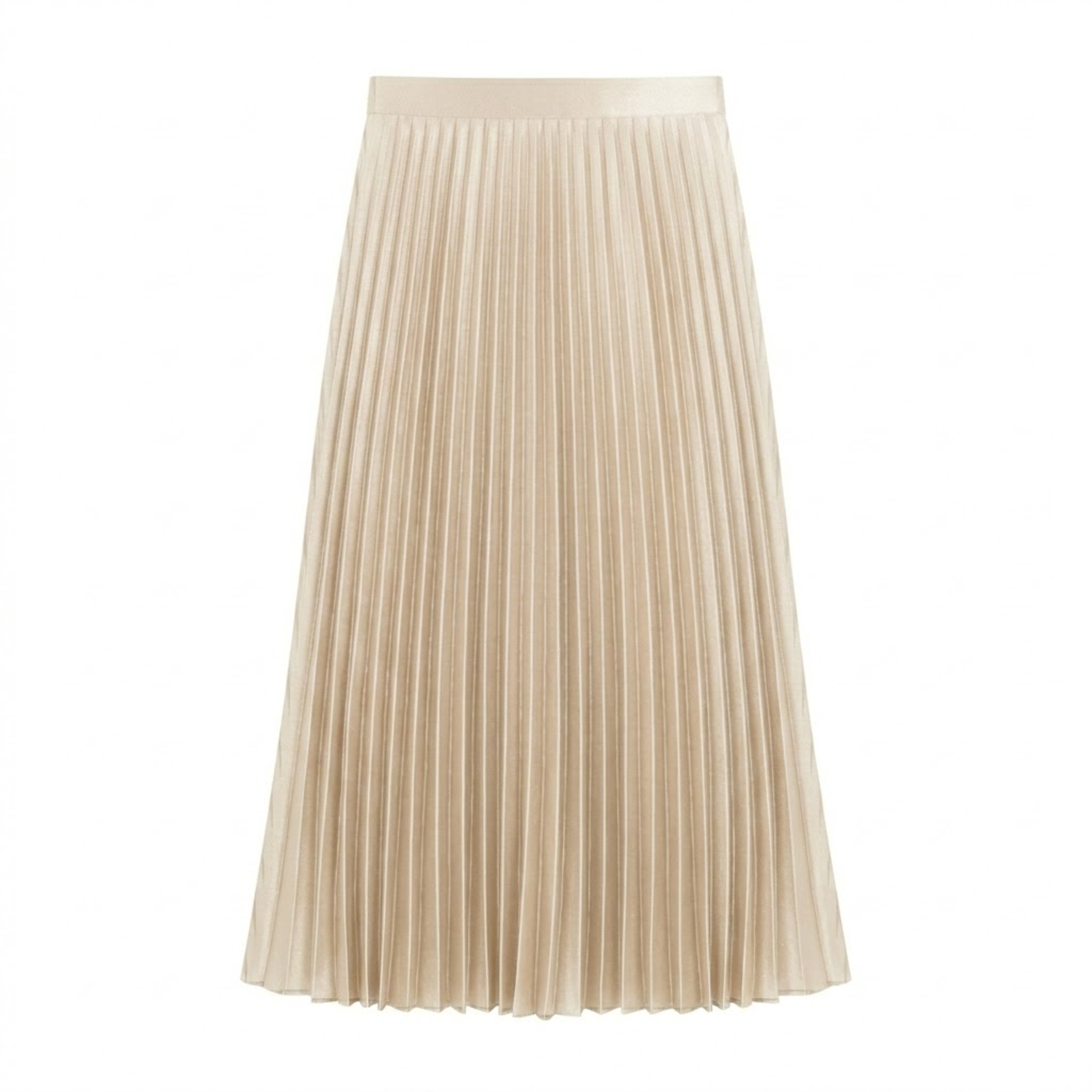 Jupe Longue Plissée Satinée à Taille Haute Élastique pour Femme