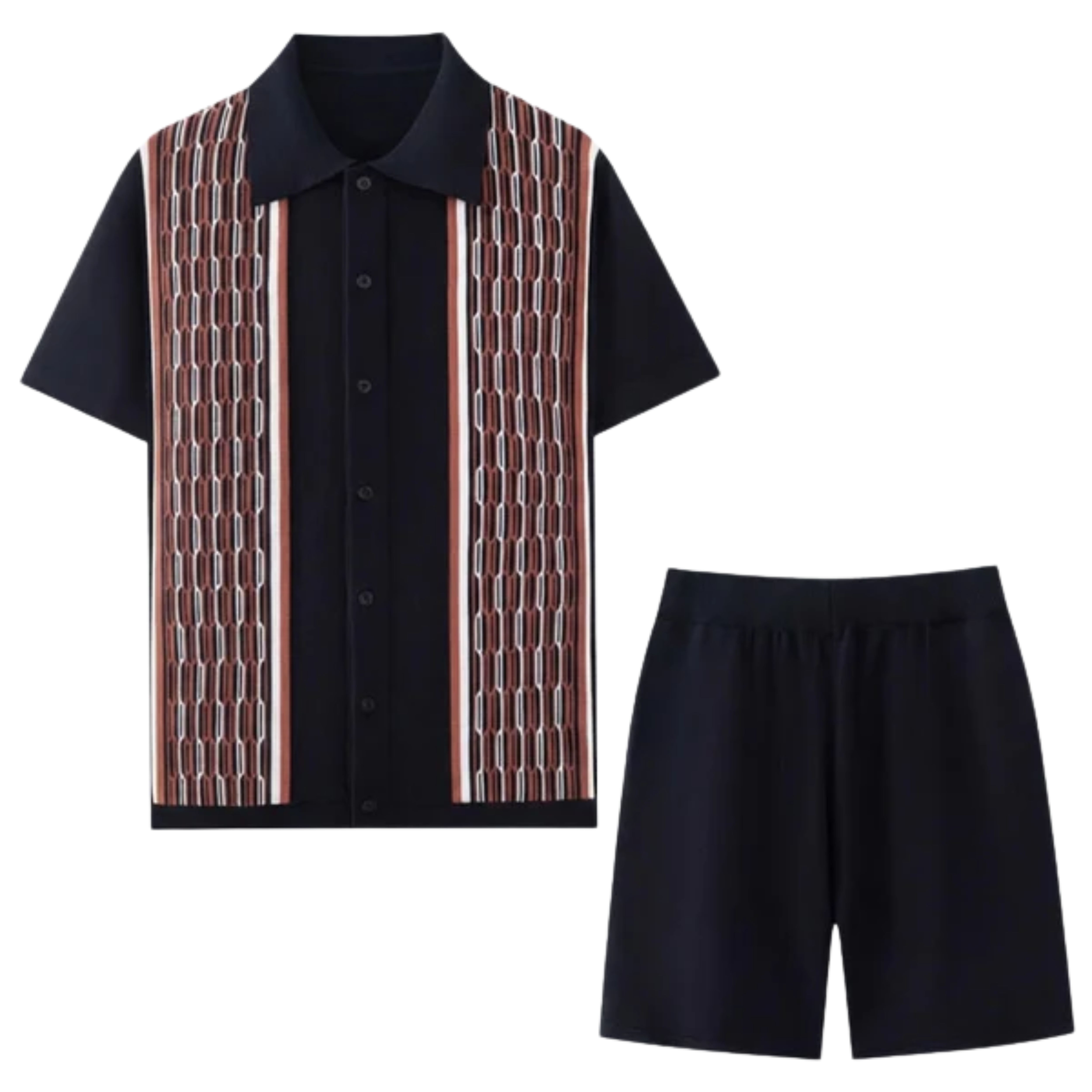 Ensemble deux pièces en maille pour homme — maille géométrique — tenue d’été décontractée