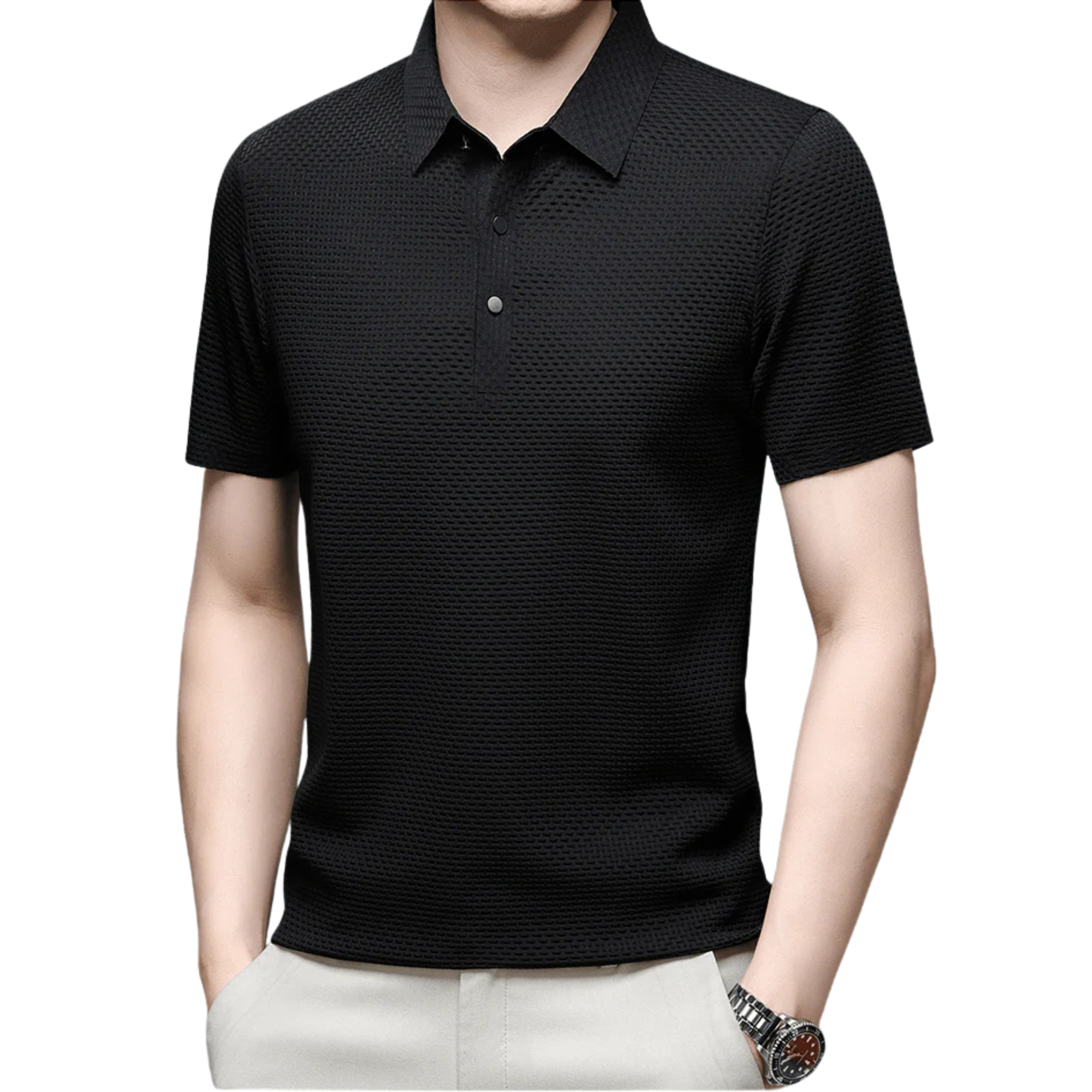Polo homme à texture gaufrée et manches courtes — bureau & détente