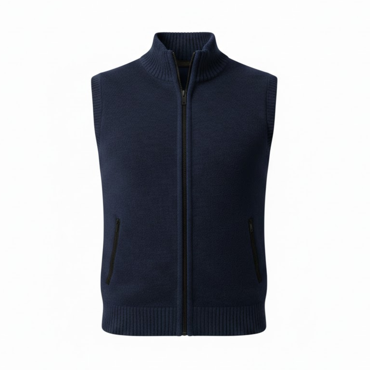 Gilet en maille sans manches avec fermeture éclair et col montant