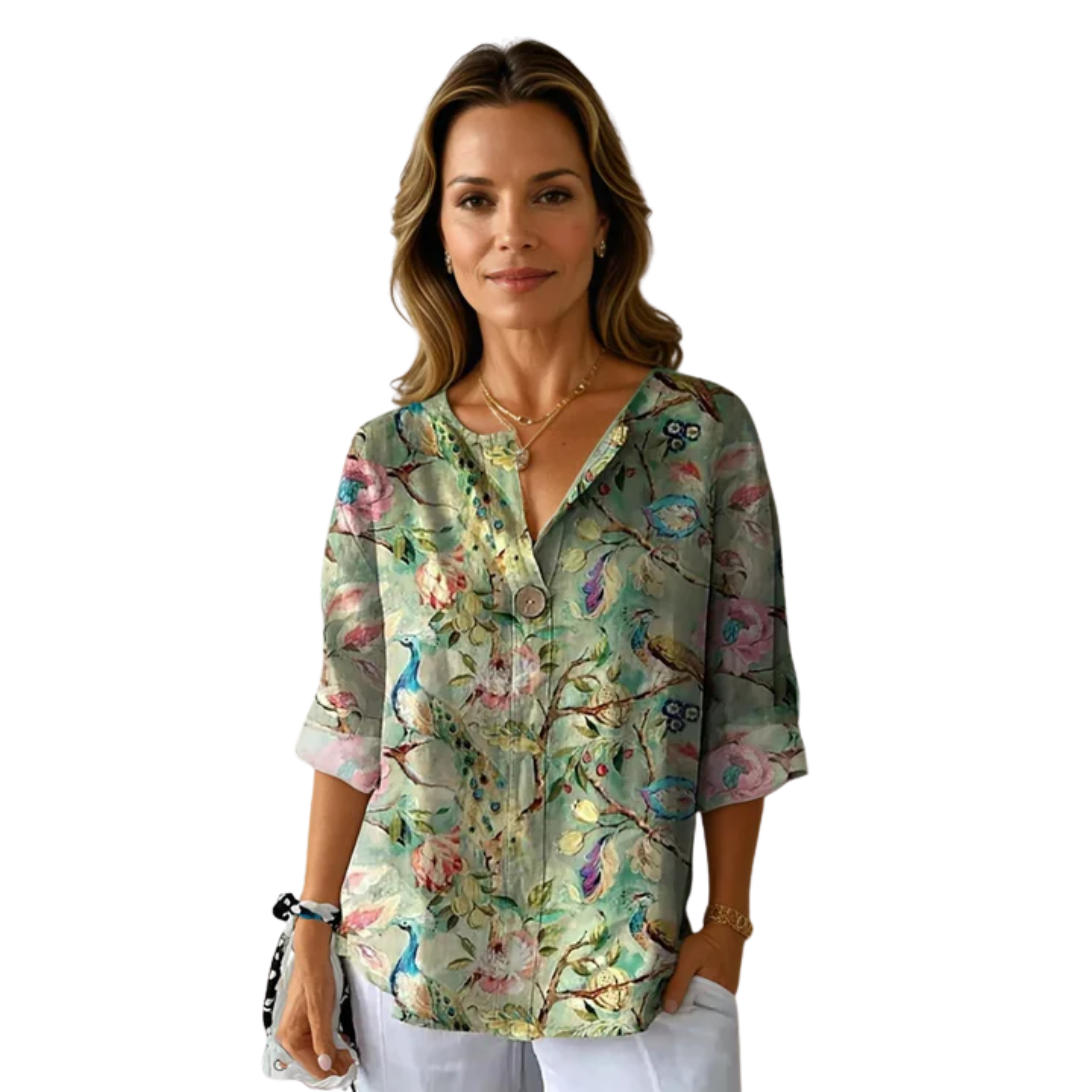 Blouse imprimée fleurs — manches trois-quarts boutonné — loisirs