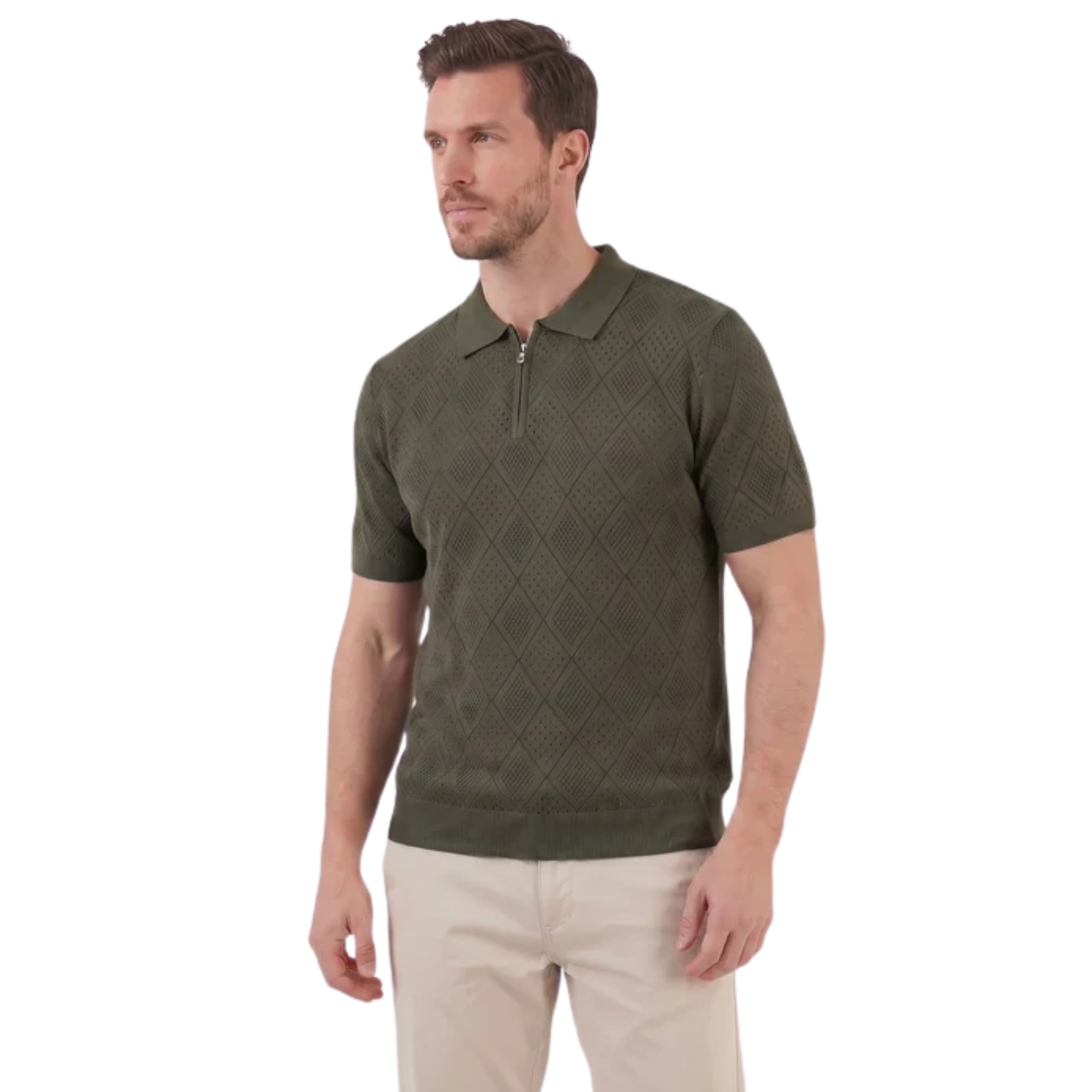 Polo homme en maille ajourée avec fermeture éclair — voyage