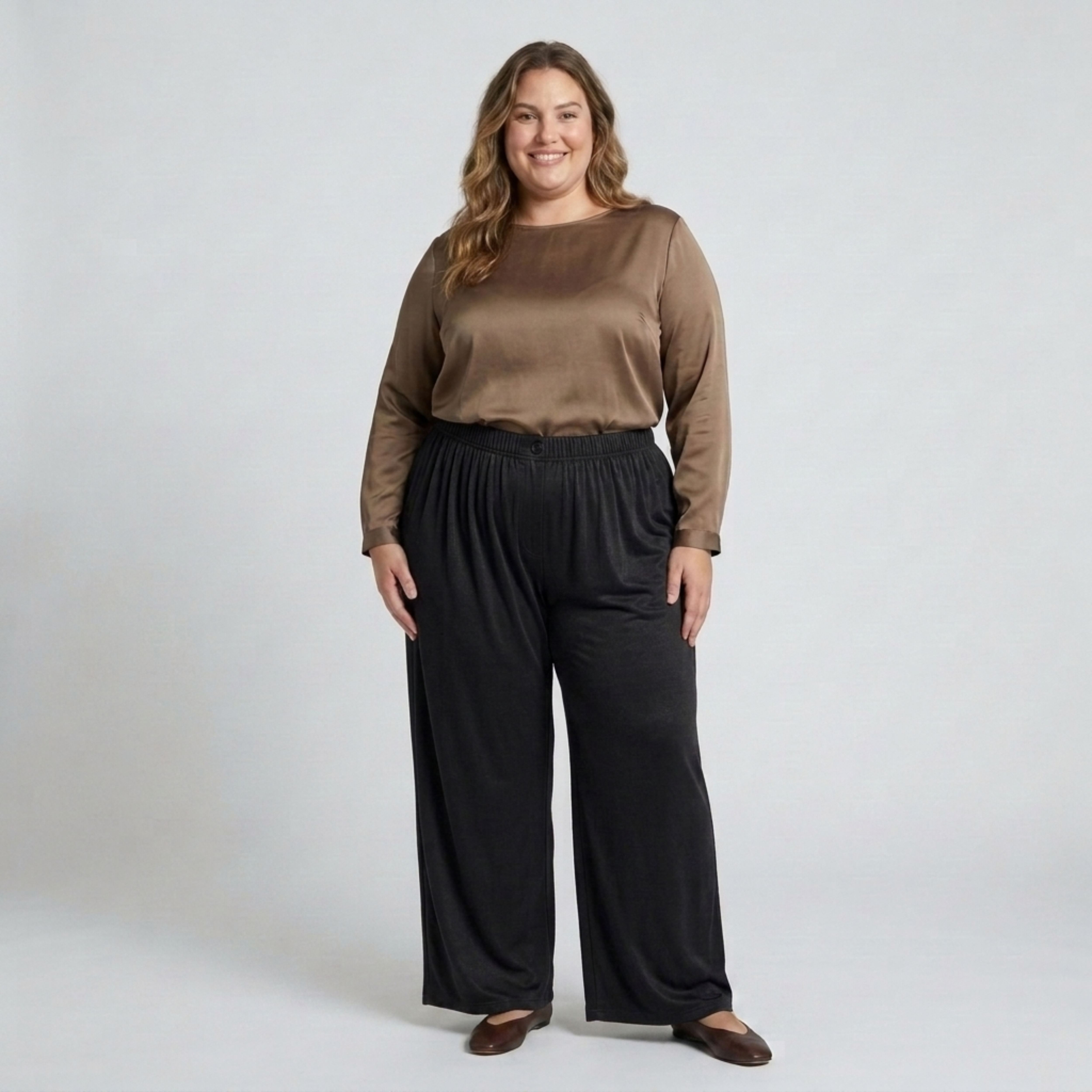 Pantalon large grande taille pour femme à taille élastique drapé fluide