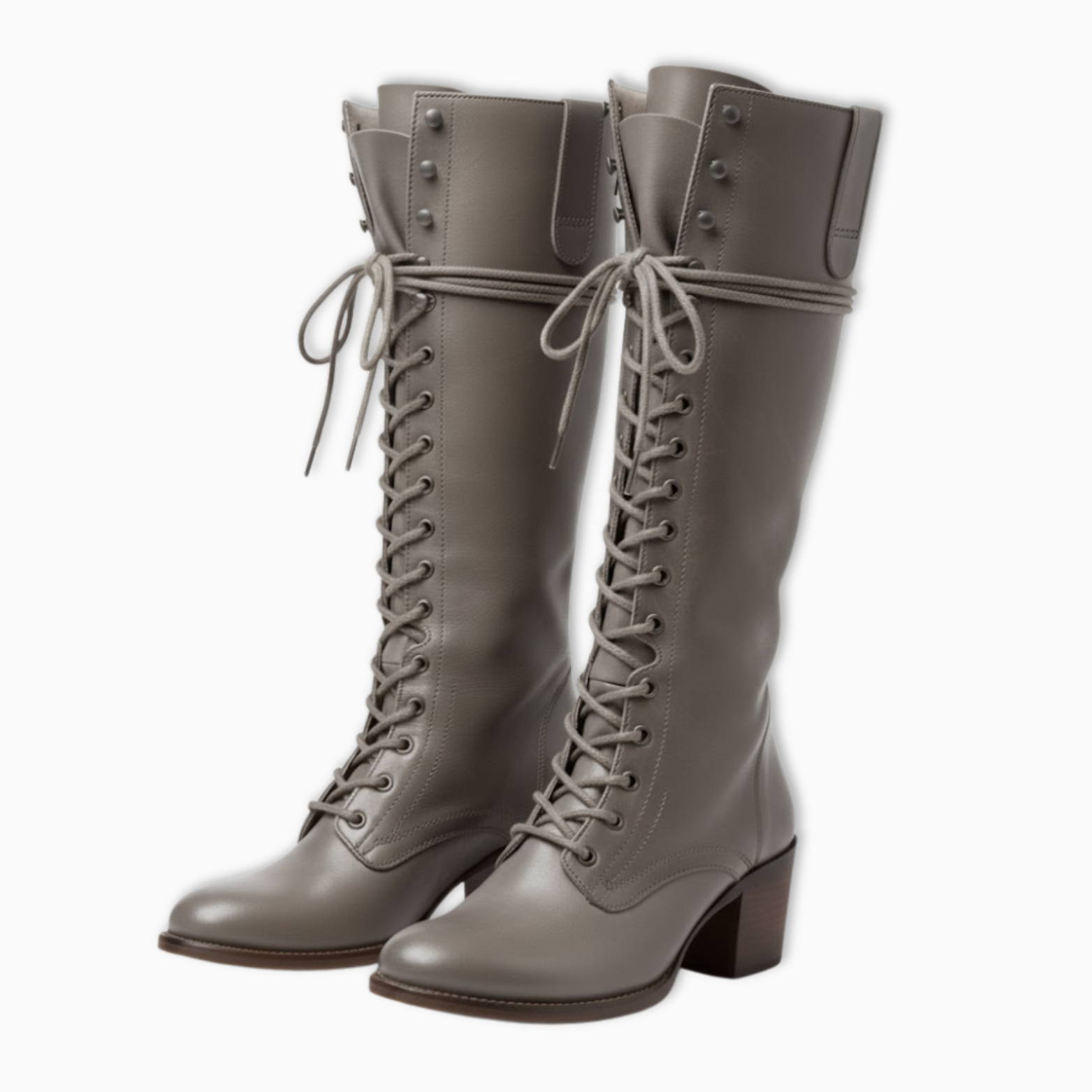 Bottes hautes femme à lacets montants en cuir vieilli avec talon carré et doublure douce