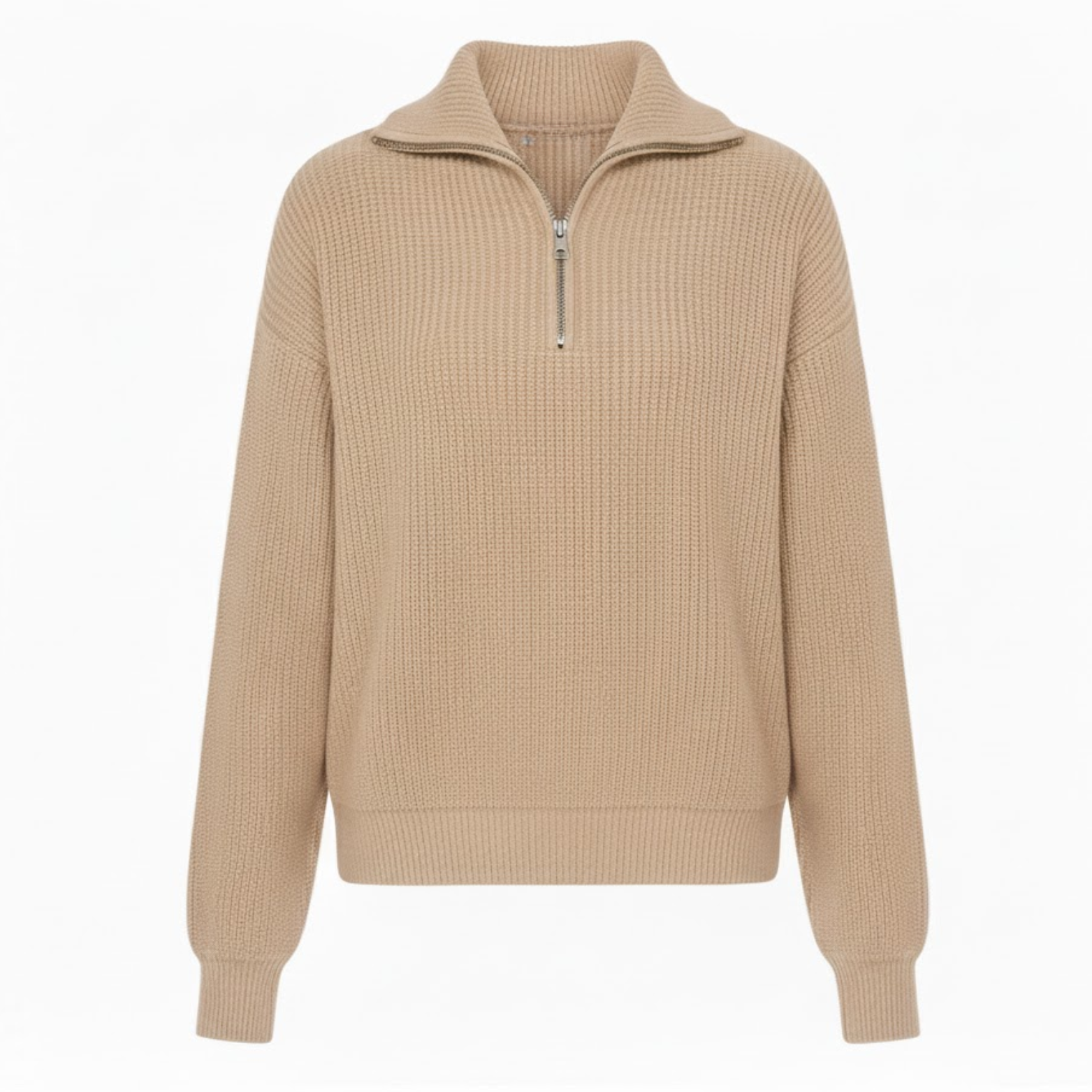 Pull femme élégant col montant demi-zip maille douce décontracté