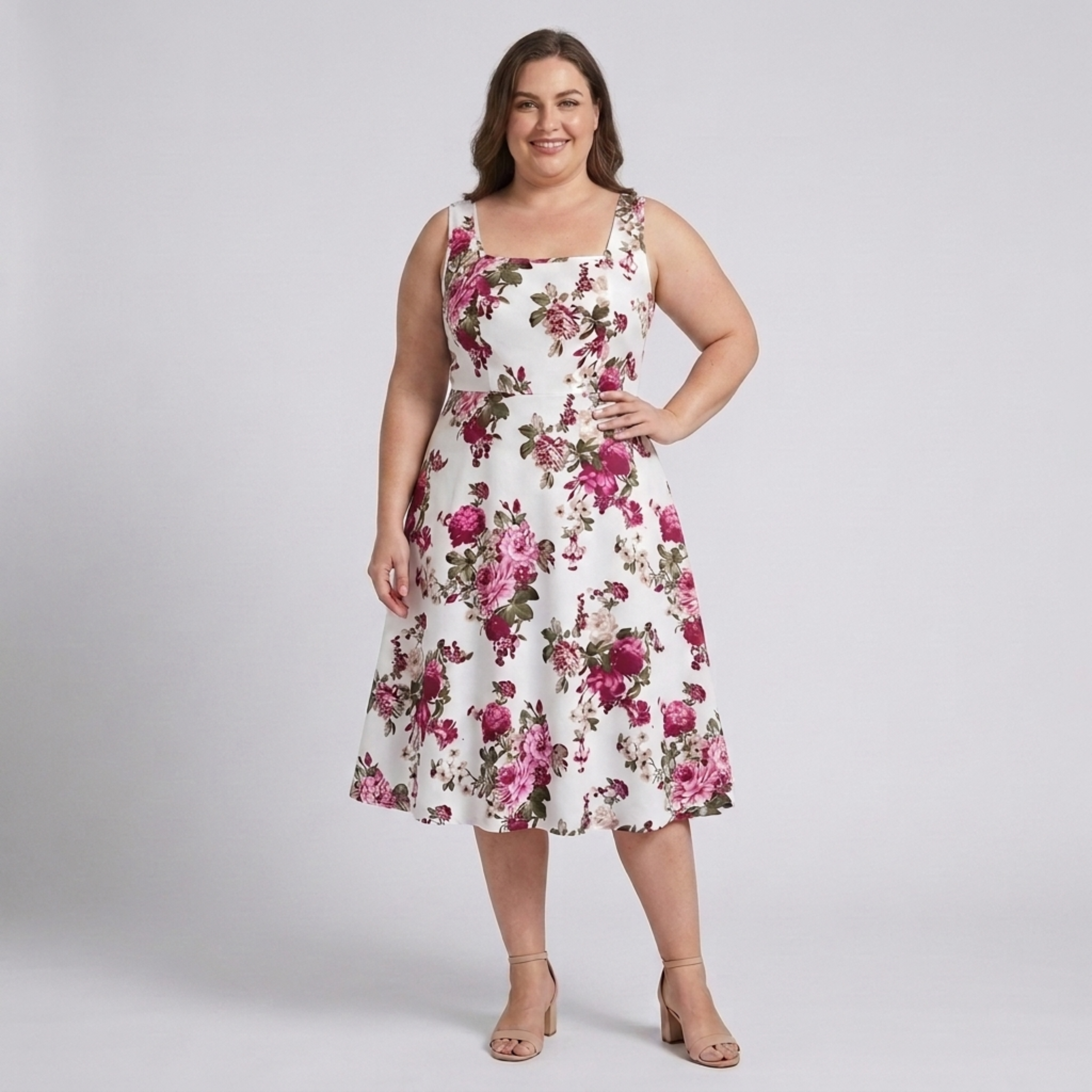 Robe évasée grande taille pour femme à encolure carrée