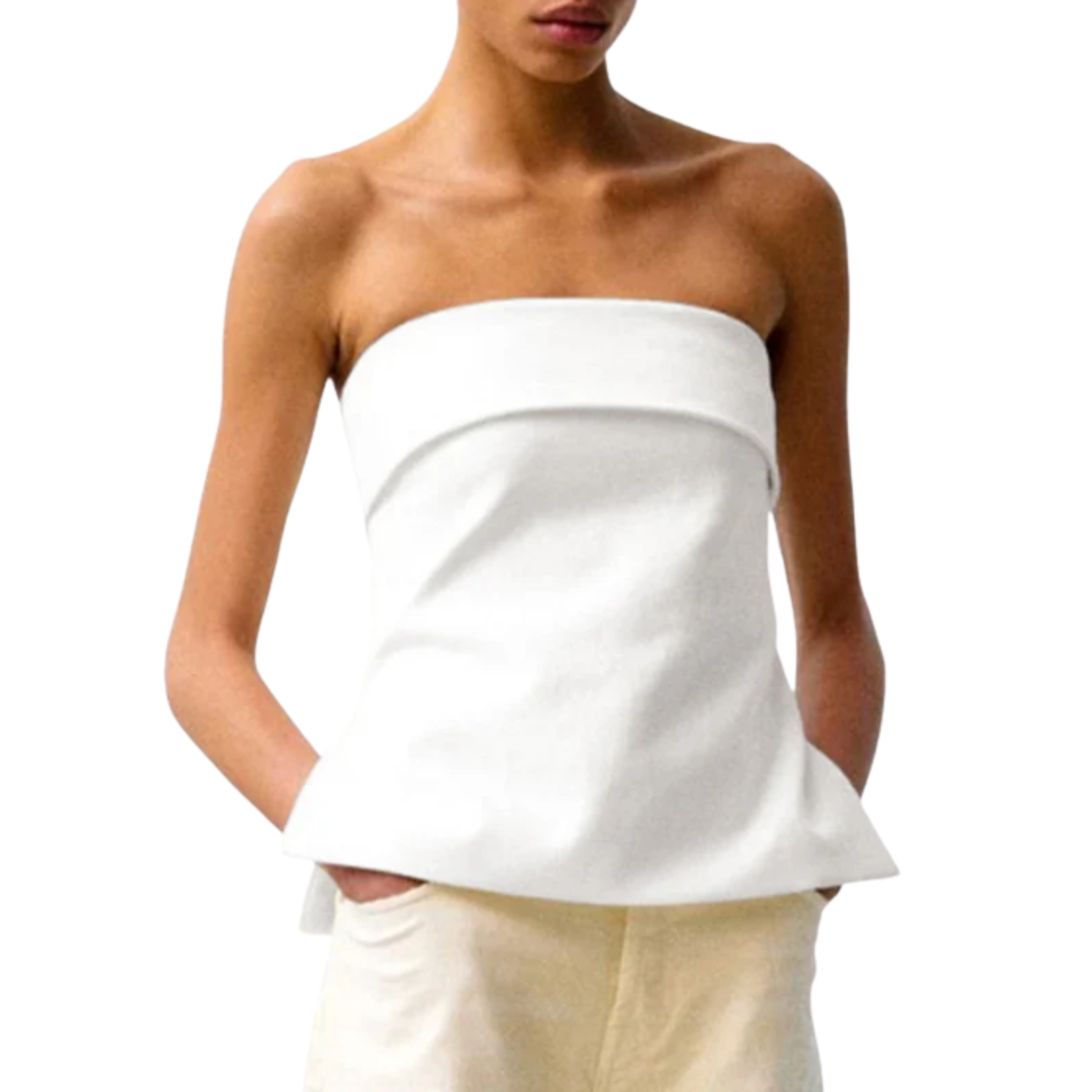 Haut court crop top pour femmes en lin — sans bretelles — plage