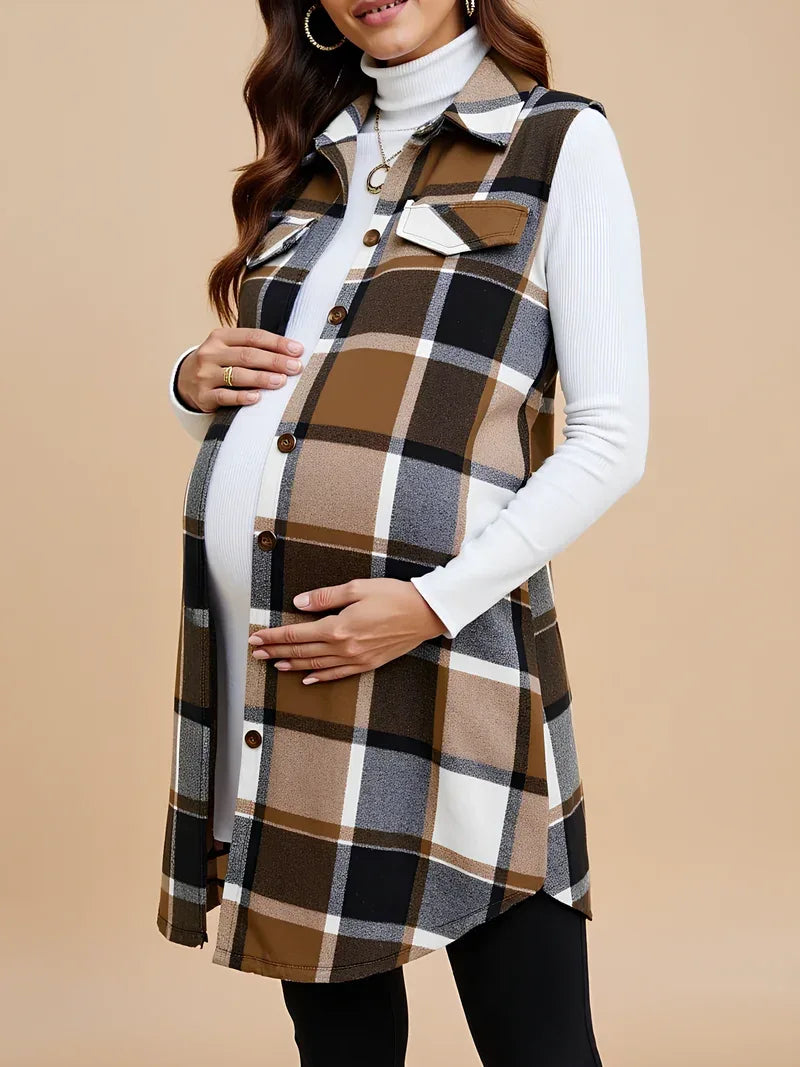 Gilet de maternité sans manches à carreaux