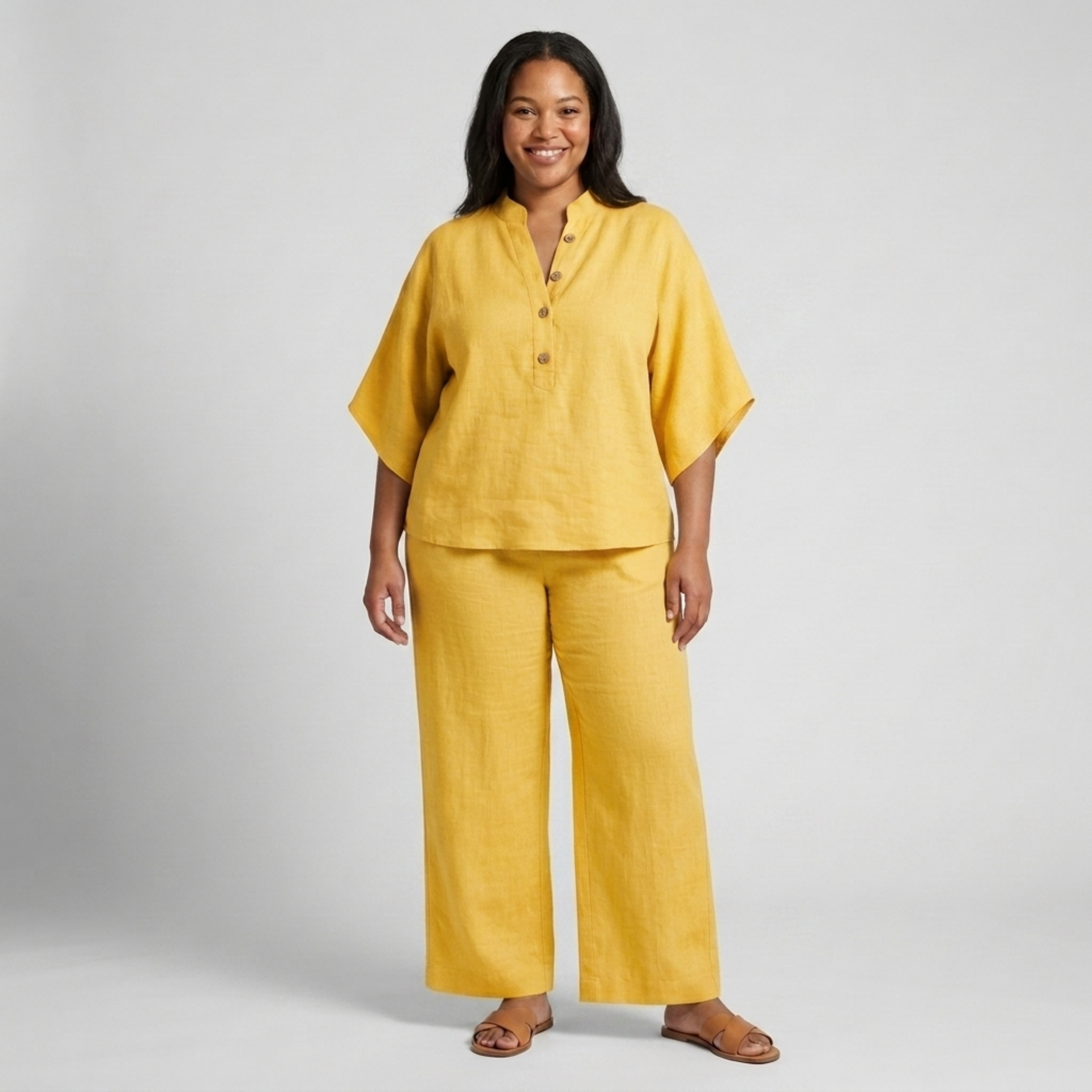 Ensemble lin grande taille deux pièces pour femme