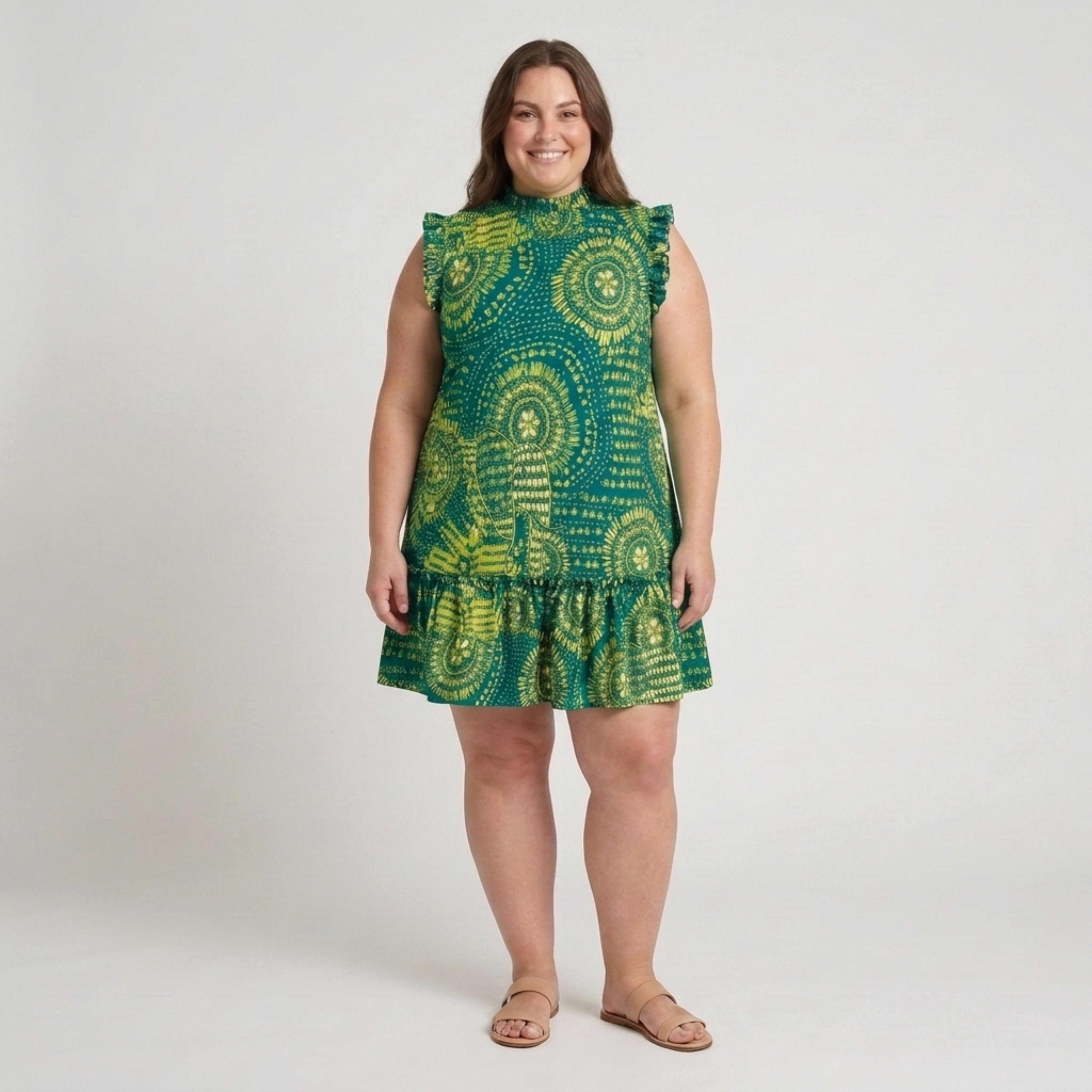 Robe mi-longue grande taille pour femme à col rond et ourlet froncé