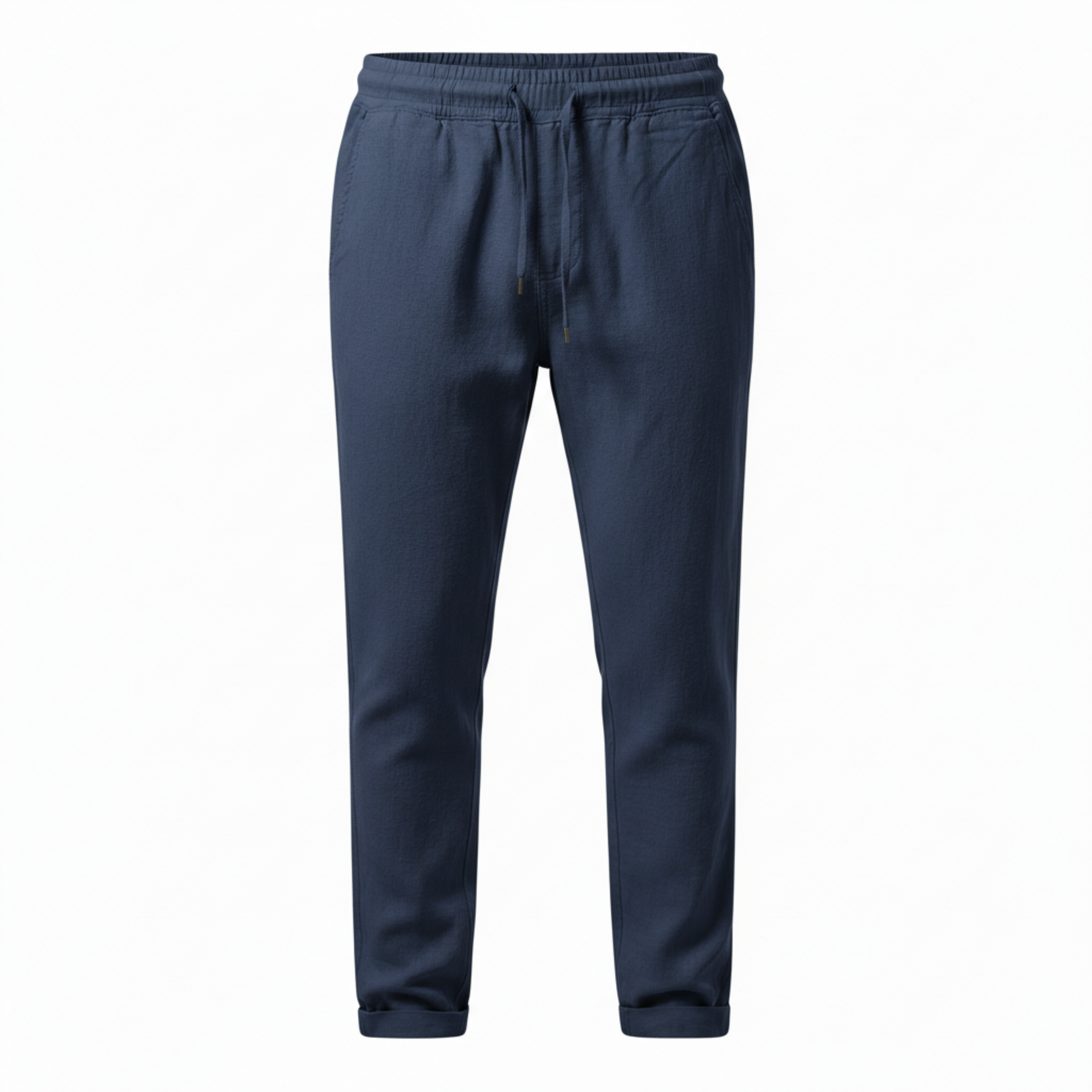 Pantalon en Coton et Lin pour Homme avec Taille Élastique et Coupe Droite Décontractée